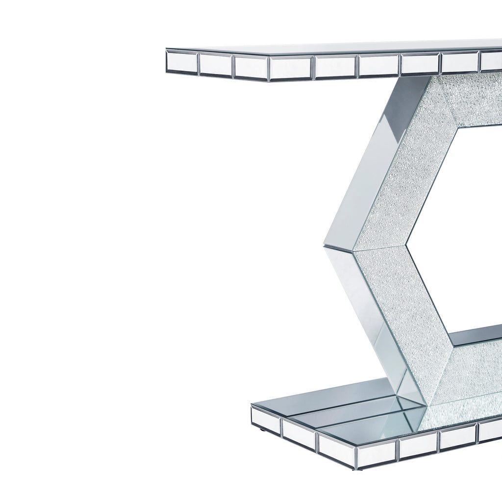 Sparkling Crystal Hexagon Mirror Entryway - Premium Modern Foyer Console Table with Diamond Glass Effects, Dual-Tier Luxury Sofa Table