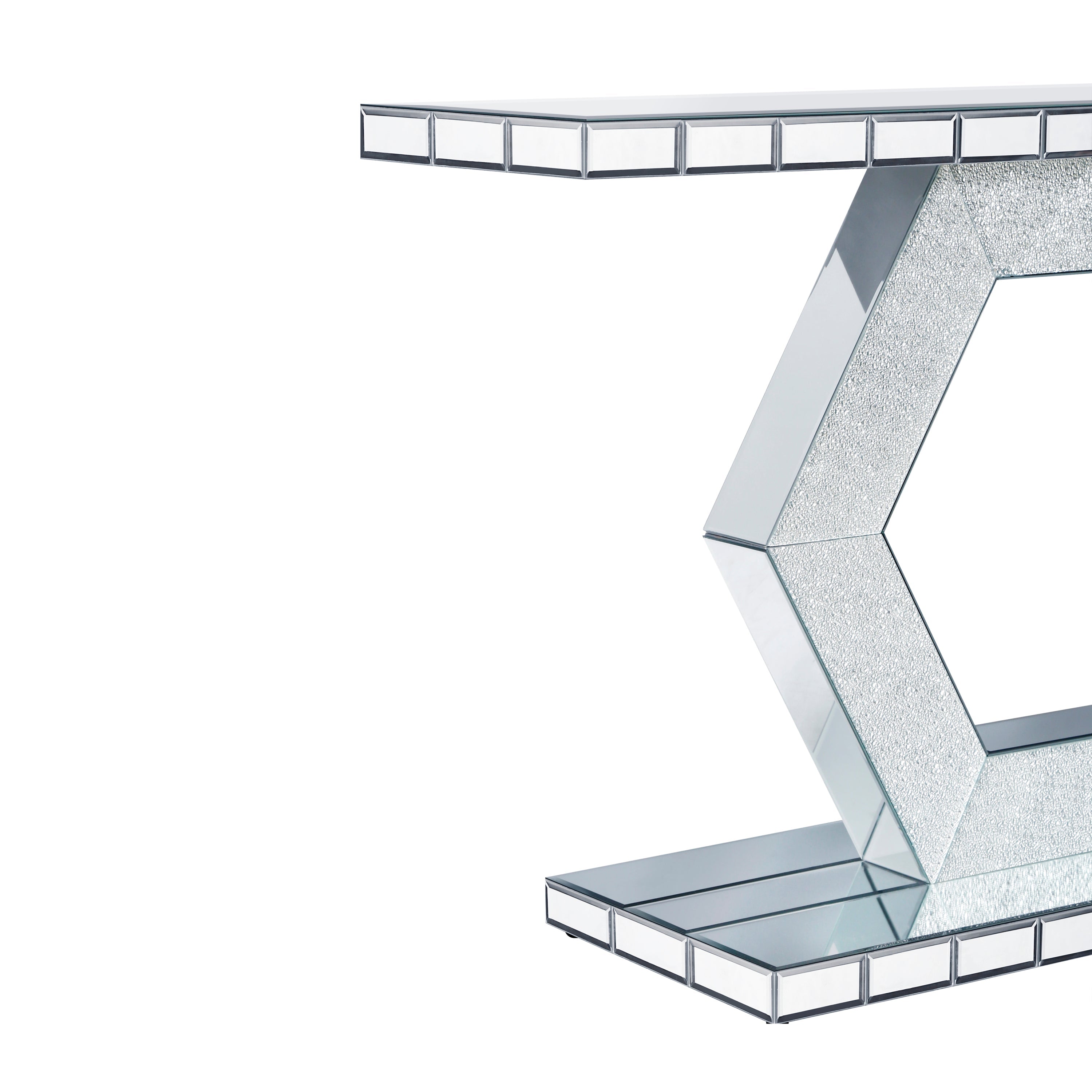 Sparkling Crystal Hexagon Mirror Entryway - Premium Modern Foyer Console Table with Diamond Glass Effects, Dual-Tier Luxury Sofa Table