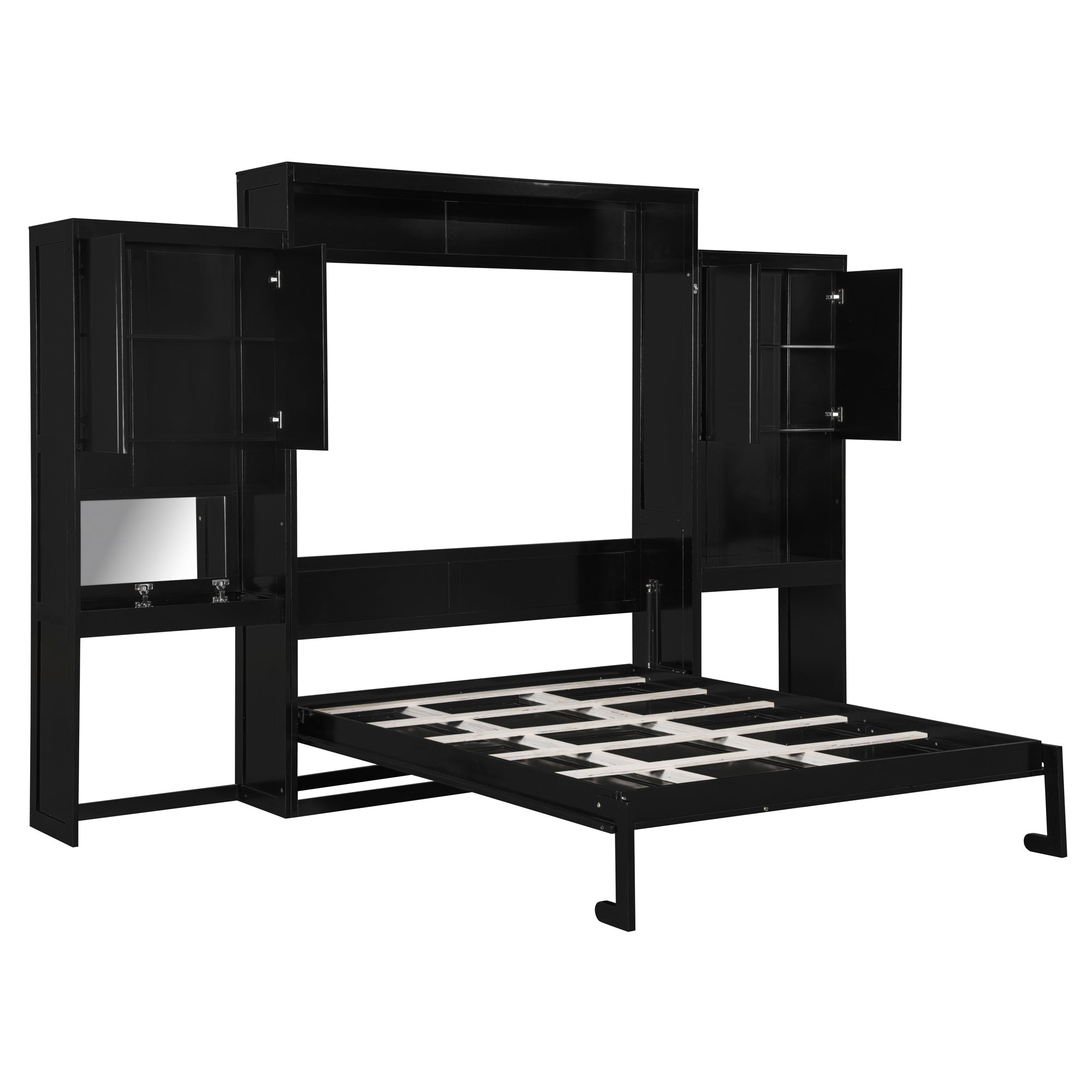 Queen Size Murphy Bed with Desk, Vanity and Cabinets, Espresso(OLD SKU: N820S00057P)