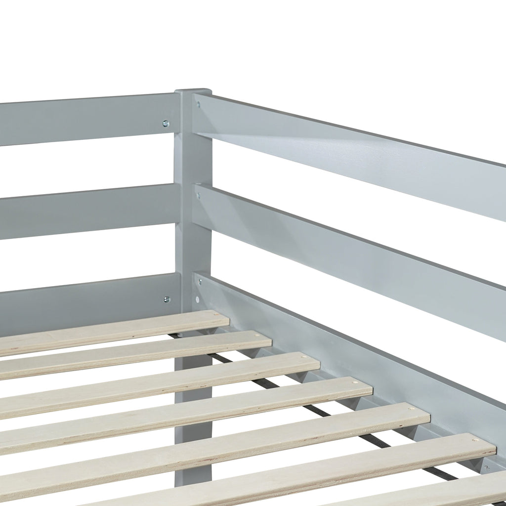 Solid Wooden, Rubber Wooden Twin Loft Bed with Ladder, Bed Platform of Strengthened Slats , Grey