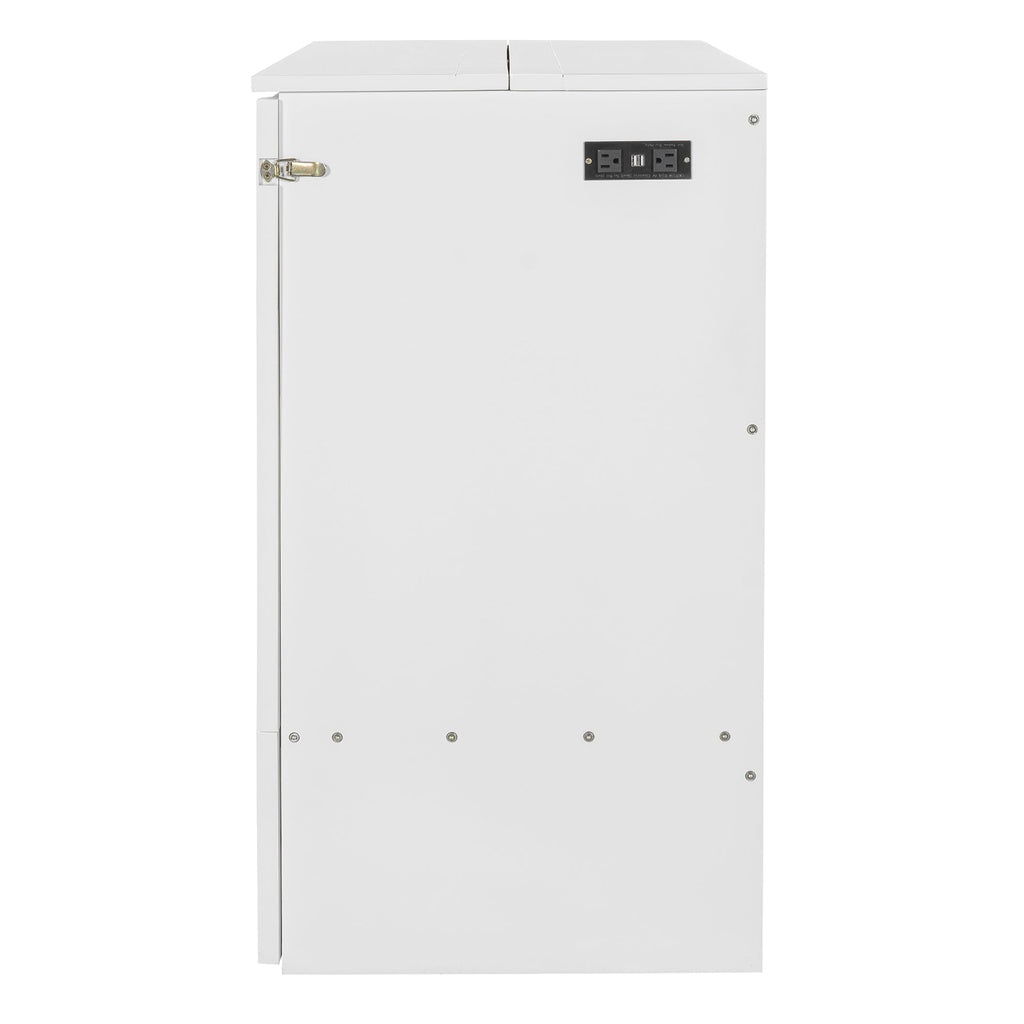 Queen Size Murphy  Bed with drawer and a set of Sockets & USB Ports, Pulley Structure Design, White