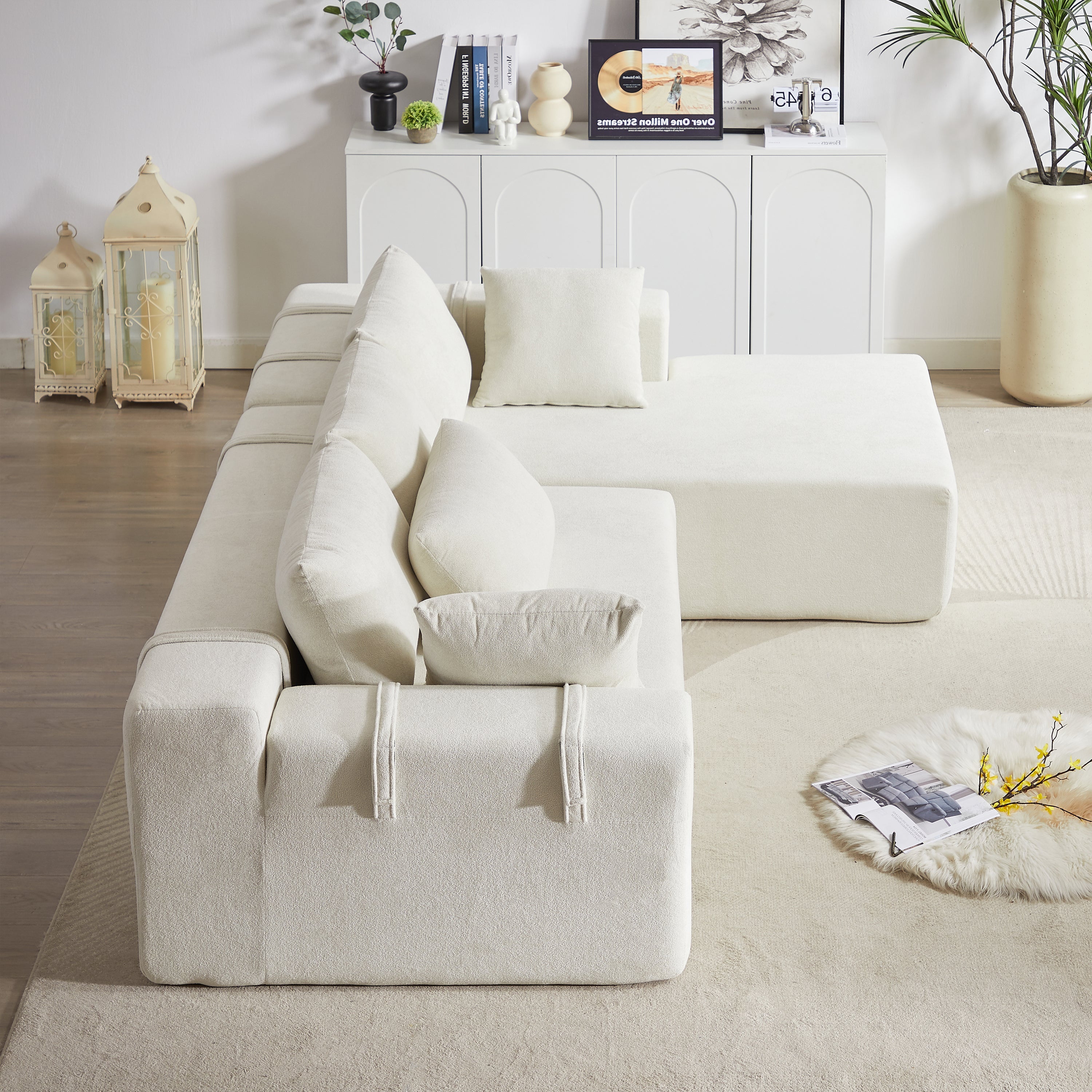 Modern Chenille Upholstered Sectional Sofa Couch Set,Modular 108' L Shaped Sectional Living Room Sofa Set With 6 Pillows,Free Combination Sofa Couch for Living Room,Bedroom(Right Chaise)