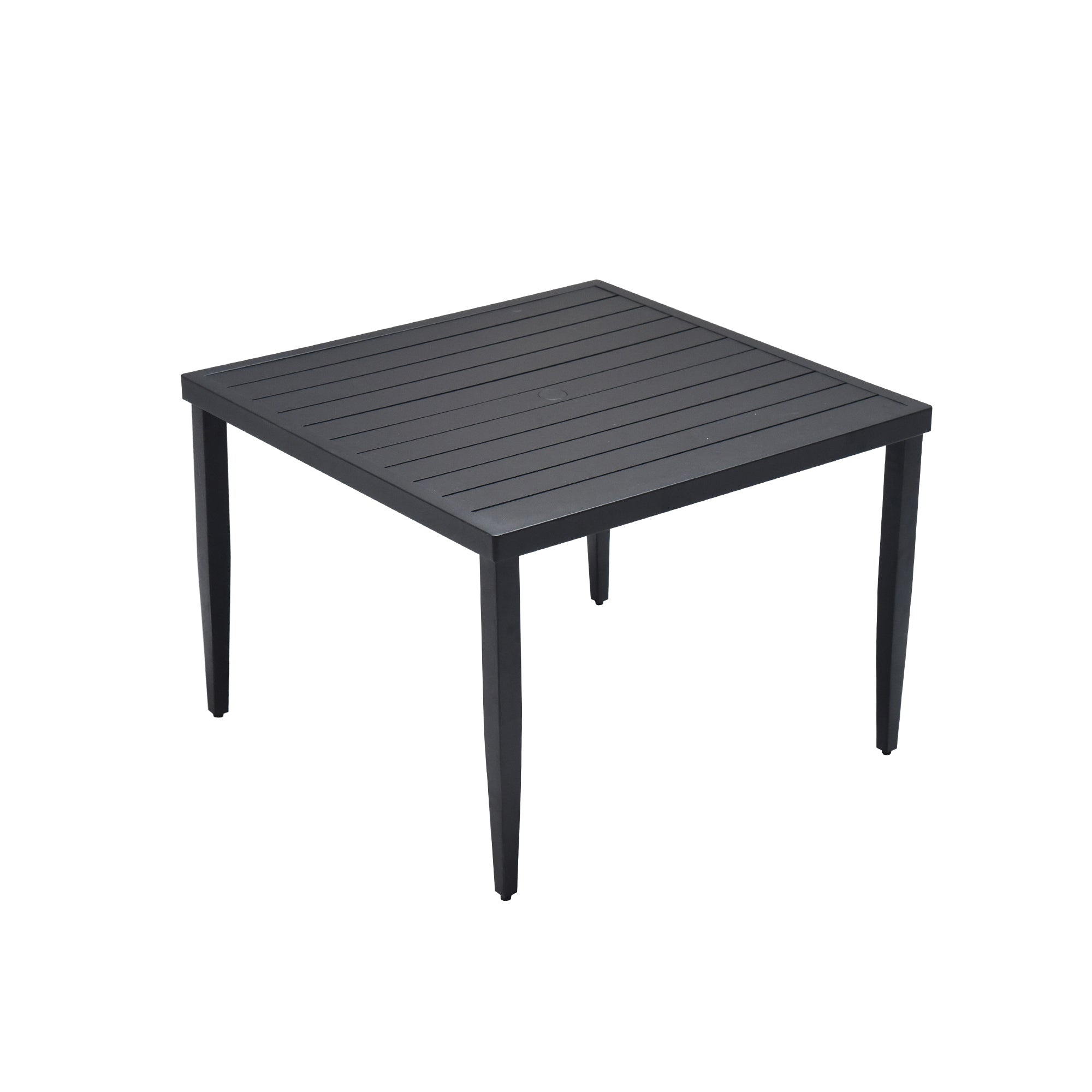 Outdoor Patio Aluminum 40'x40' Square Dining Table with Tapered Feet & 2'Umbrella Hole, Ember Black