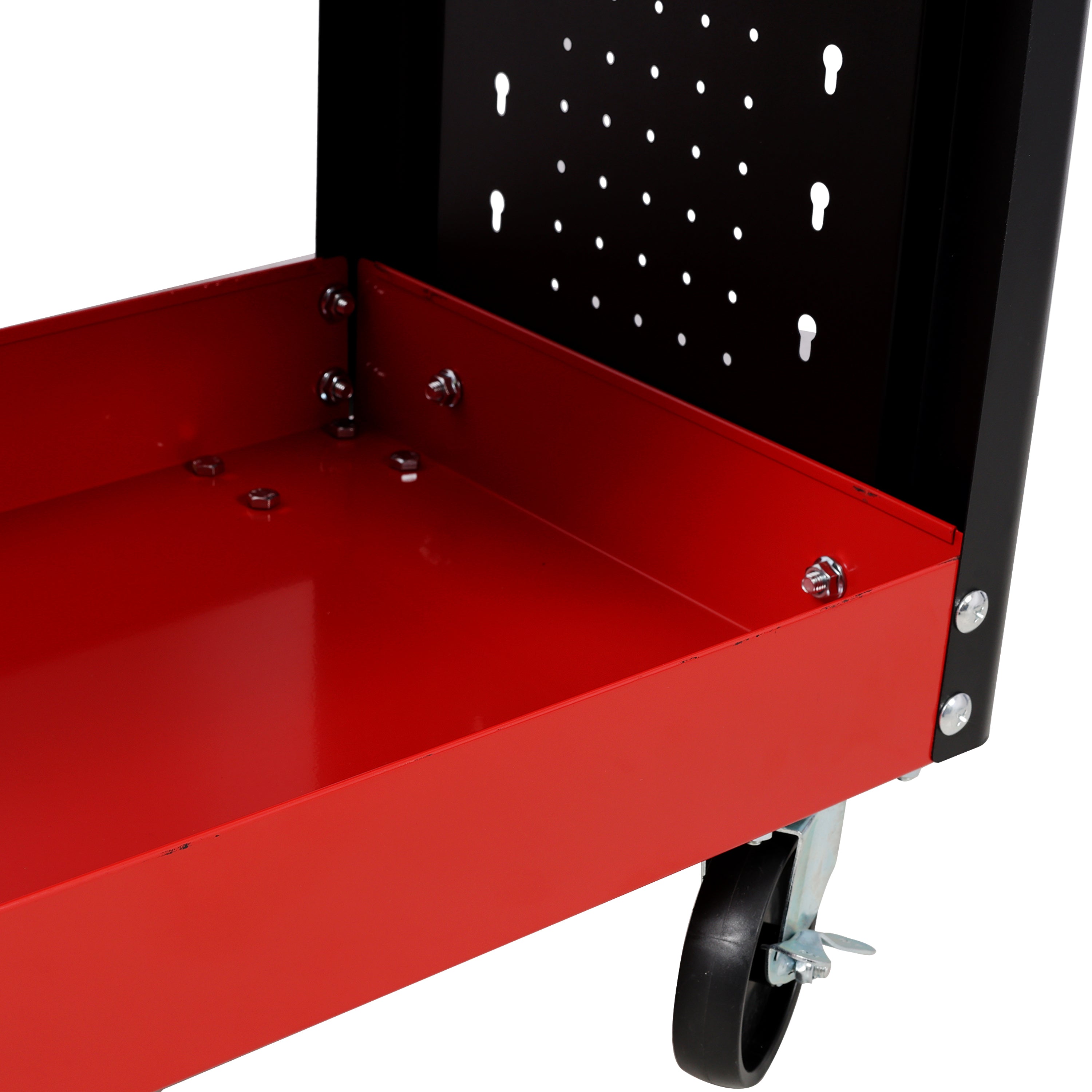 3 Tier Rolling Tool Cart on Wheels,Heavy Duty Utility Tool Cart with Pegboard for Repair Shop, Garage, Warehouse,Red
