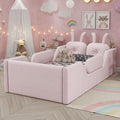 Twin Size Upholstered Platform Bed with Rabbit Cushion, Kids Floor Upholstered Bed with Removable Side Rails, Pink(Expect Arrival Date 2025/1/15)