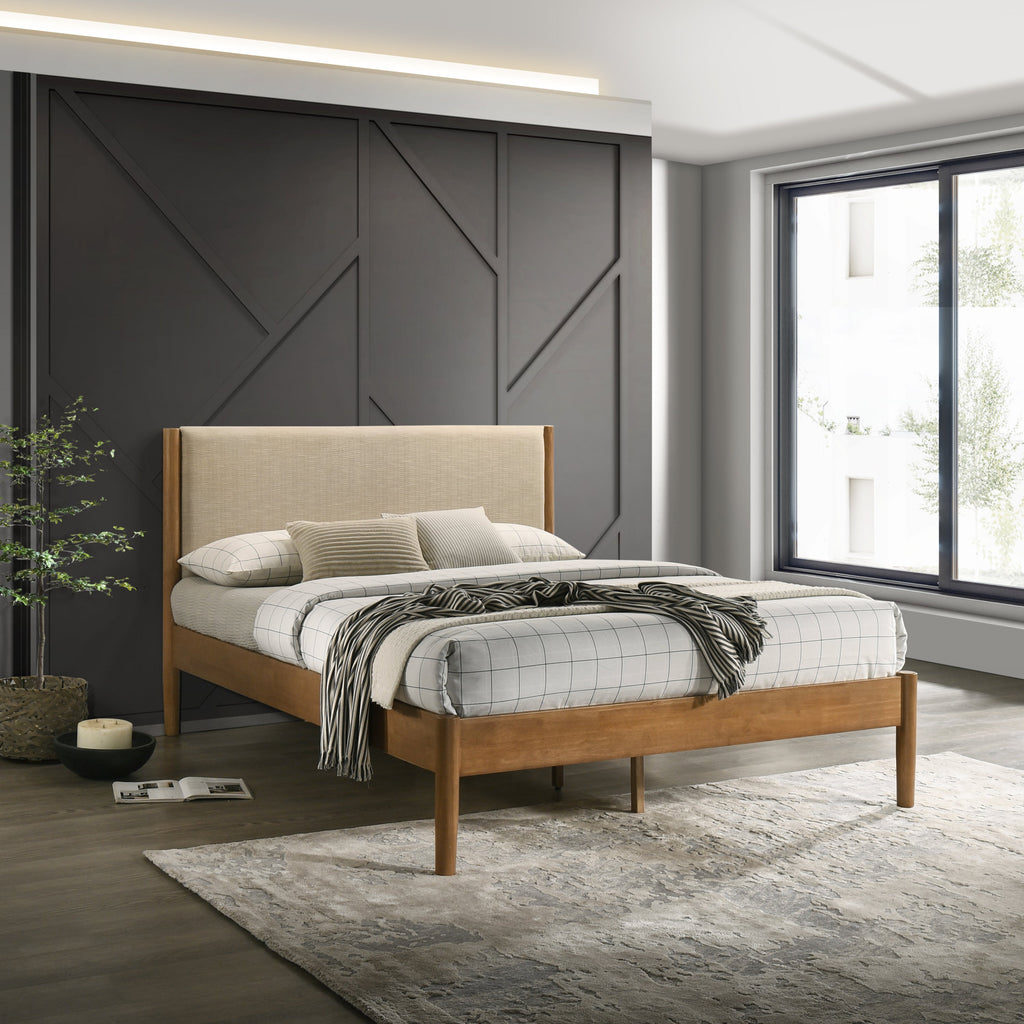 Vichy 2-Piece Rubberwood Bedroom Set, Platform Bed with Nightstand, Queen
