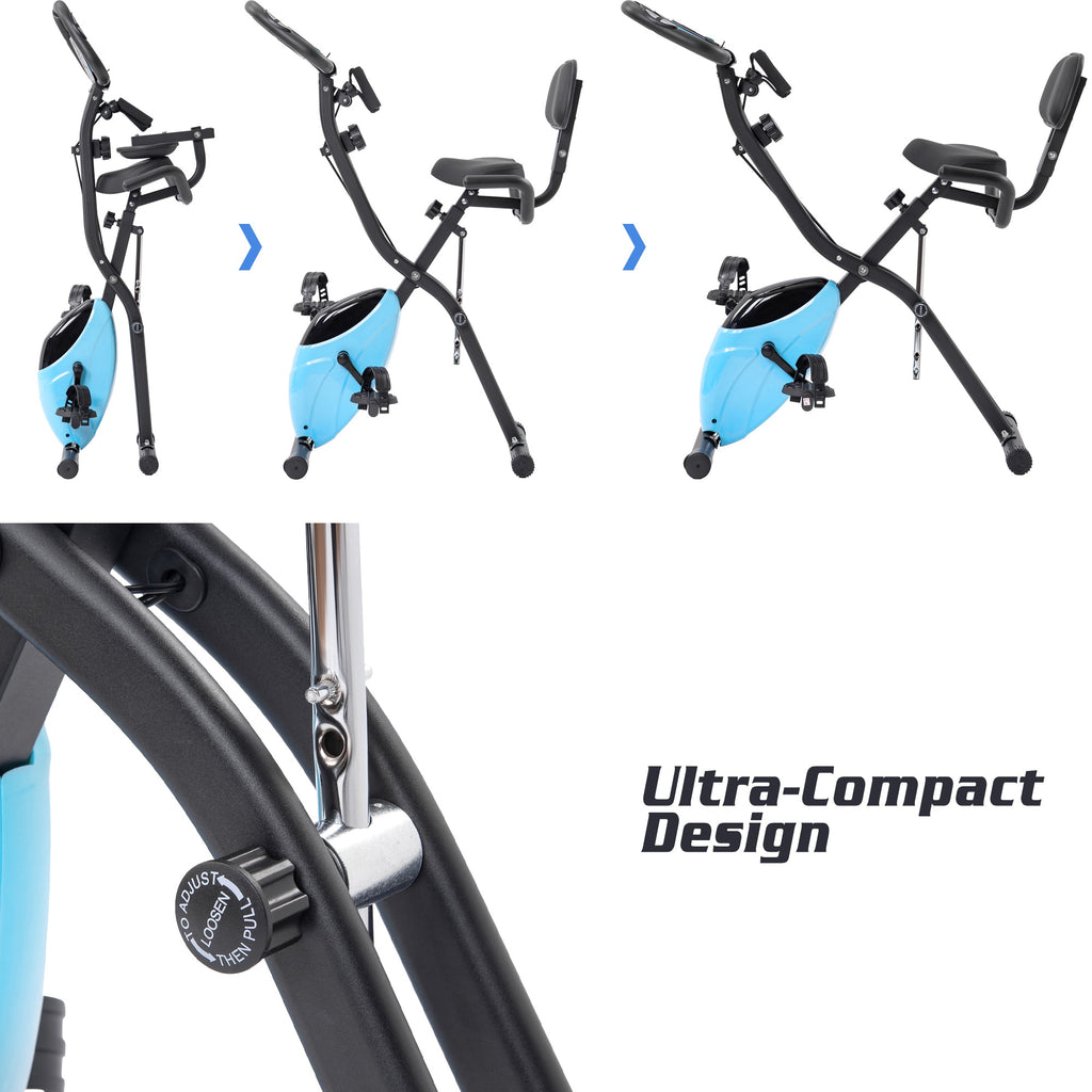 Exercise Bike,Workout Bikes for Home,Folding Stationary Bikes for Home with 16-Level Magnetic Resistance, 300LBS Capacity X-Bike Indoor Exercise Equipment with Heart Rate Sensor & LCD Monitor