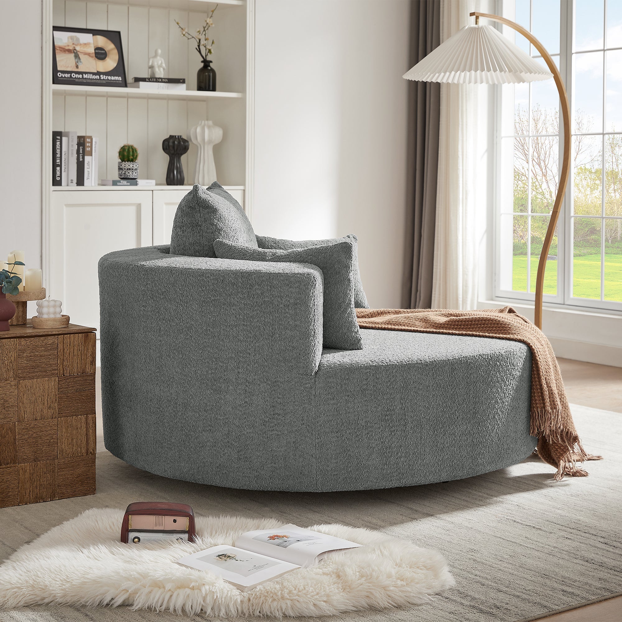 Modern Accent Swivel Barrel Chair with Removable Pillows, Grey Chenille, 56.3x56.3x35.5 in