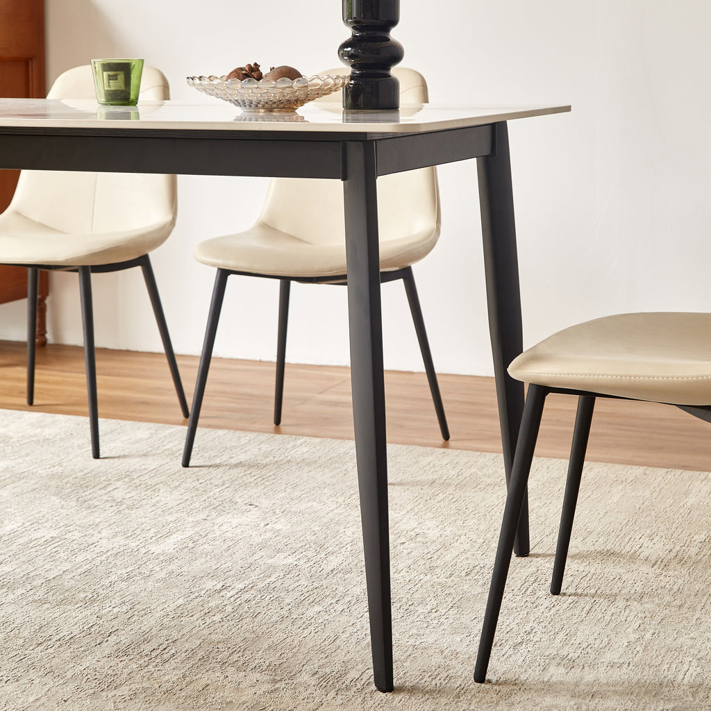 Mid Century Modern Dining Table 55 Inch Round White Sintered Stone Top Heavy Duty Metal Legs Waterproof Surface for Kitchen Dining Room or Office Furniture