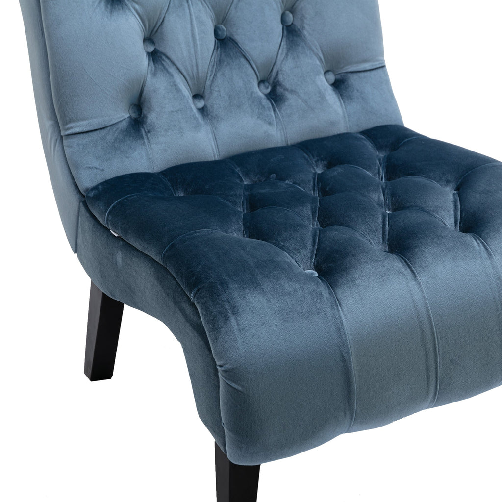 COOLMORE Modern Velvet Armless Accent Living Room Chair / Leisure Chair,Upholstered Fabric Button Comfortable Chair with Wooden Legs for Bedroom, Living Room, Office (Light Blue Velvet)