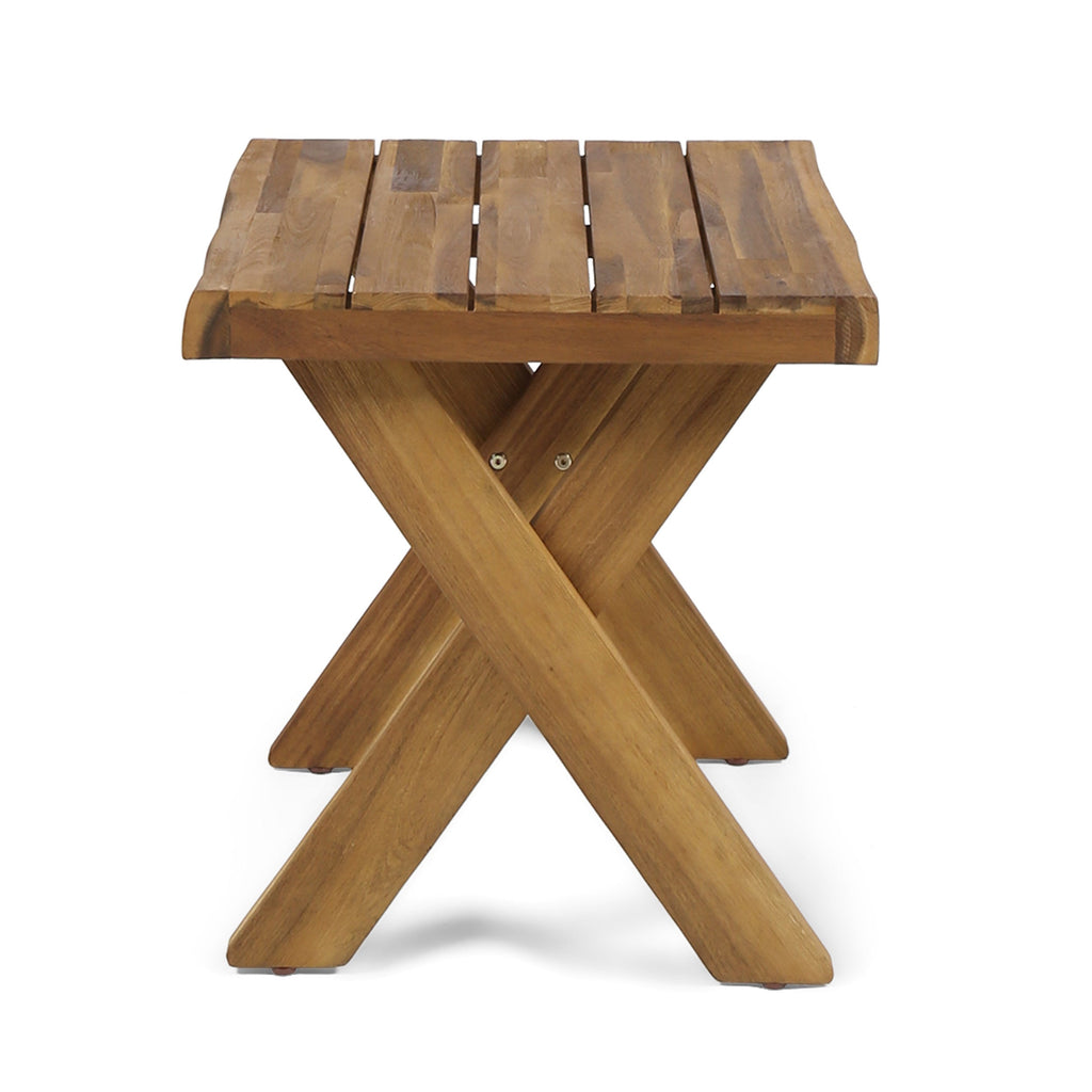 Passion Outdoor Side Table with Cross Base and Slatted Top, Teak