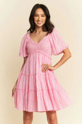 Davi & Dani Jacquard Checker Smocking Tiered Dress