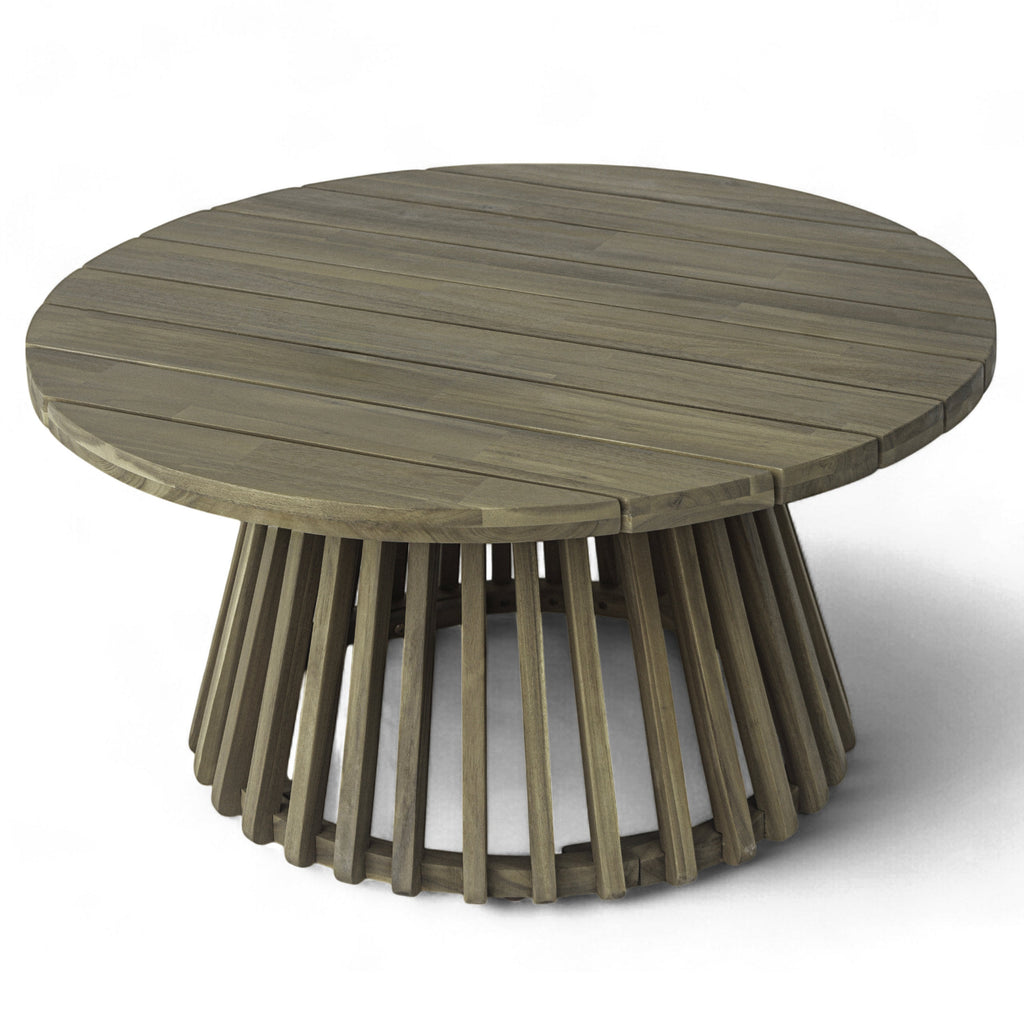 Outdoor Acacia Wood Patio Coffee Table, Round Coffee Table for Backyard, Lawn, Balcony,Grey Finish