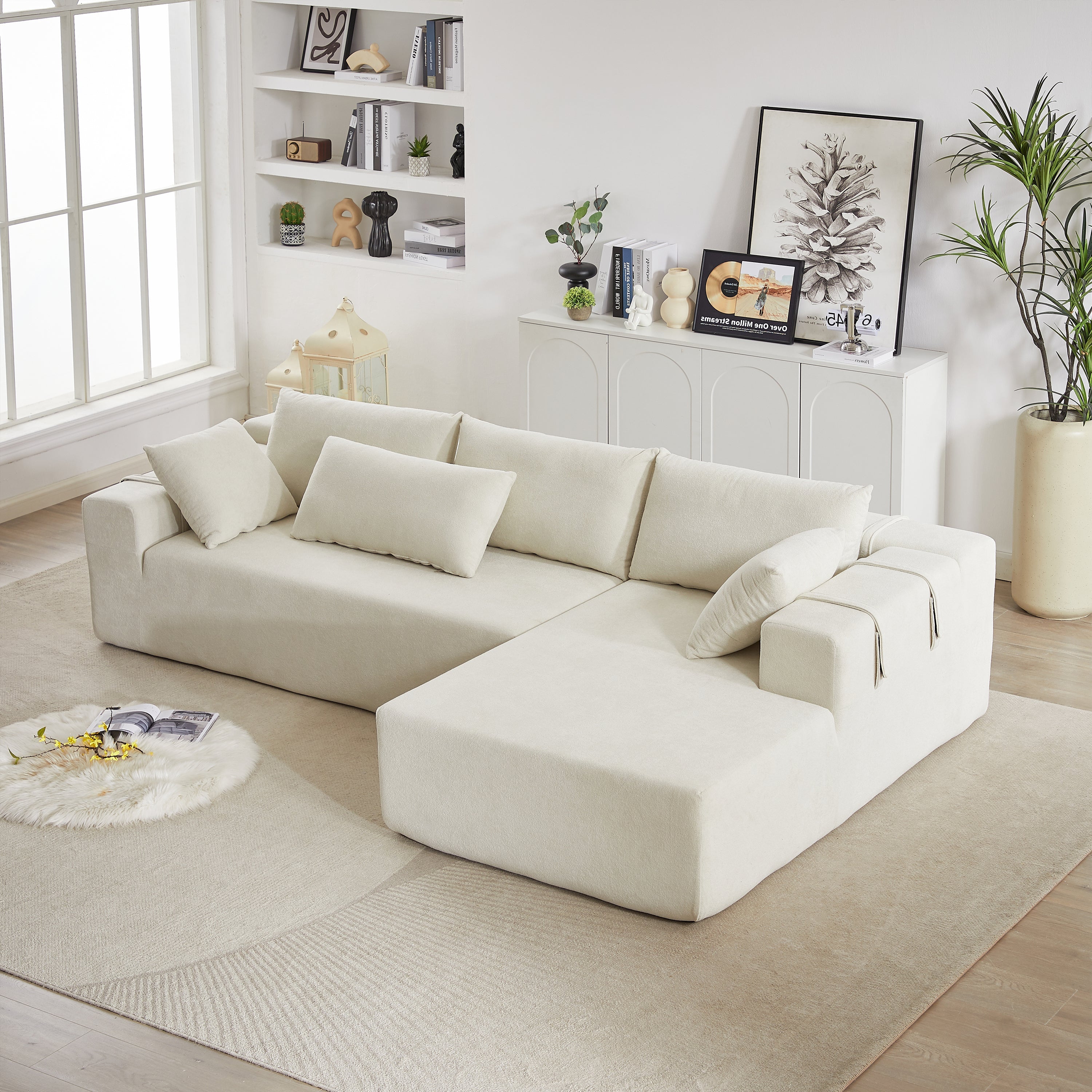 Modern Chenille Upholstered Sectional Sofa Couch Set,Modular 108' L Shaped Sectional Living Room Sofa Set With 6 Pillows,Free Combination Sofa Couch for Living Room,Bedroom(Right Chaise)