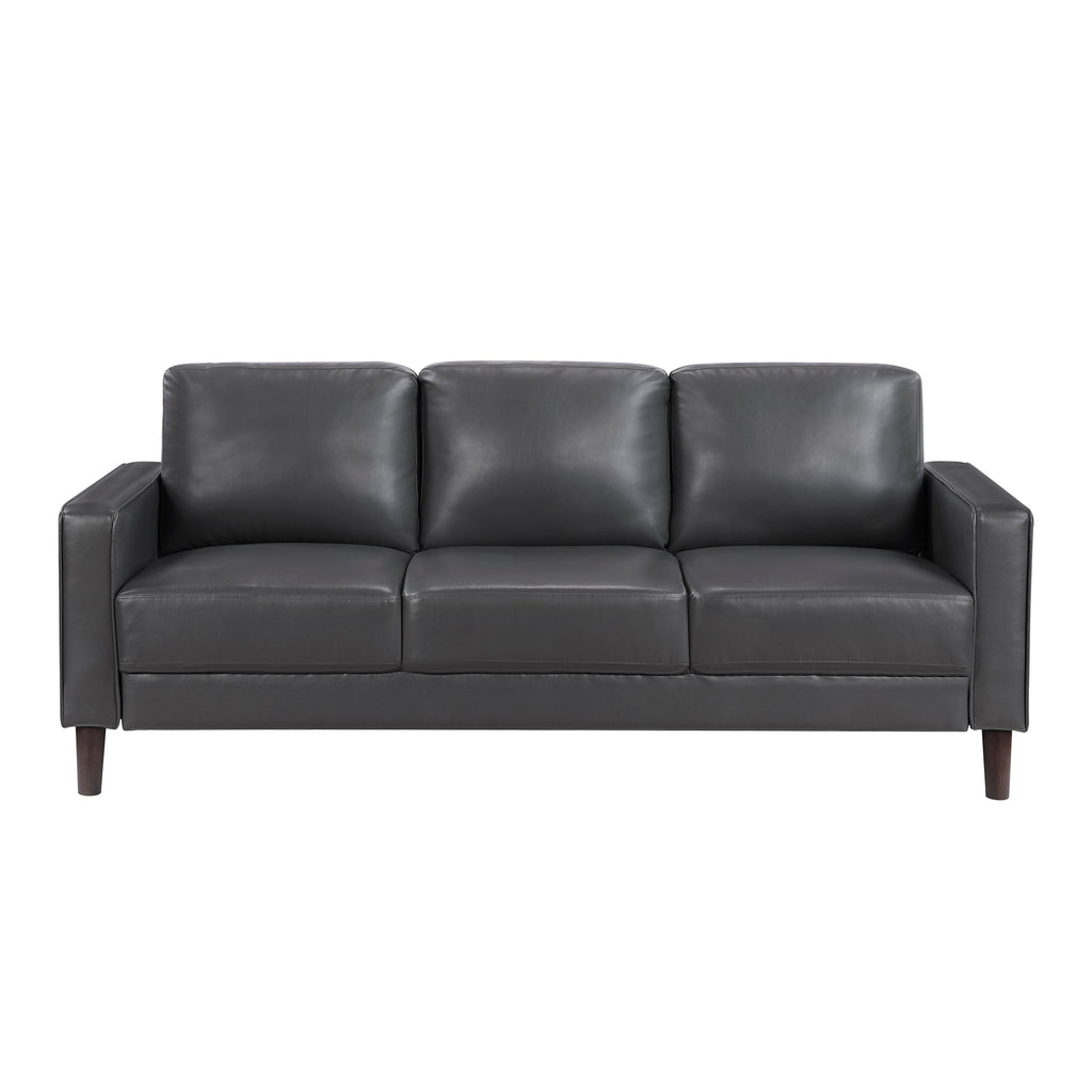 Modern Living Room Furniture 2pc Set Sofa Loveseat Dark Gray Faux Leather Upholstered Cushion Back Seat Solid Wood