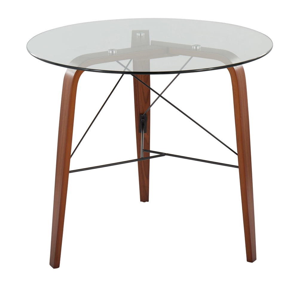 Trilogy Contemporary Round Dinette Table in Walnut Wood and Clear Glass by LumiSource