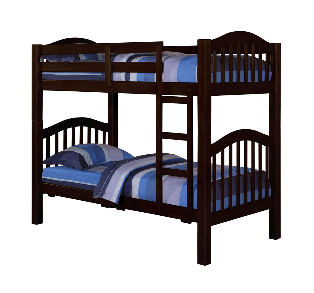 Espresso Twin Over Twin Bunk Bed with Built-in Ladder