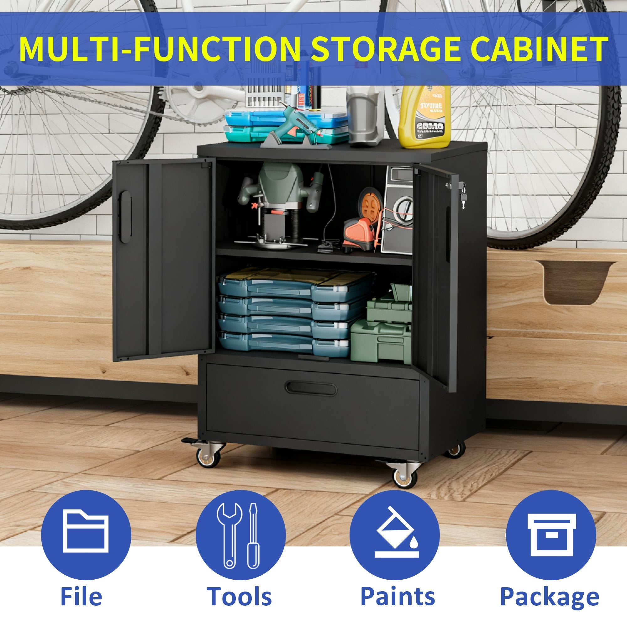 Tool Cart with Wheels, 40' H x 30' W x 20' D, Mobile Tool Cabinet with Lockable Casters & Drawer, Heavy-Duty Steel Storage Organizer for Garage, Workshop, Office - Easy 30-Min Assembly