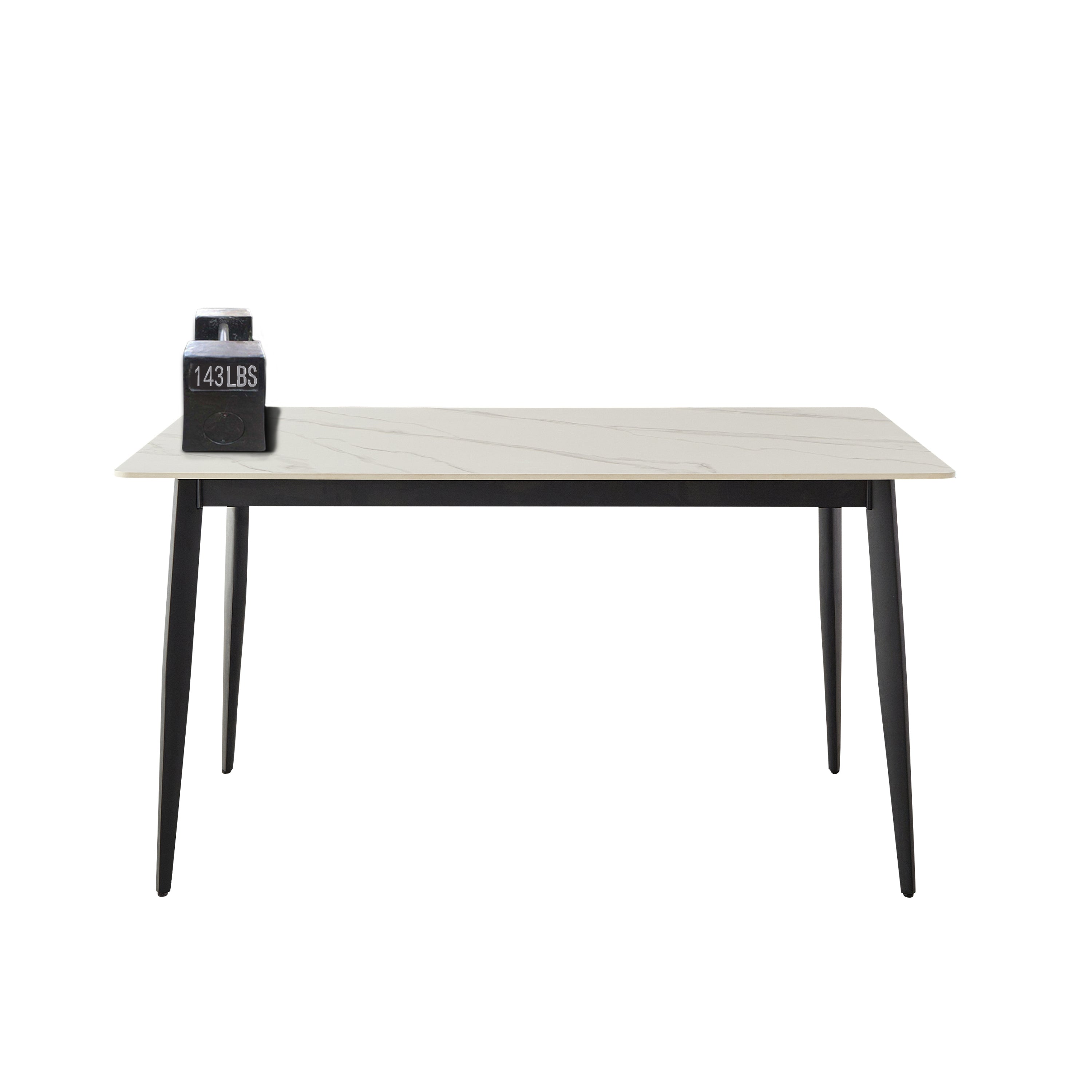 Mid Century Modern Dining Table 55 Inch Round White Sintered Stone Top Heavy Duty Metal Legs Waterproof Surface for Kitchen Dining Room or Office Furniture