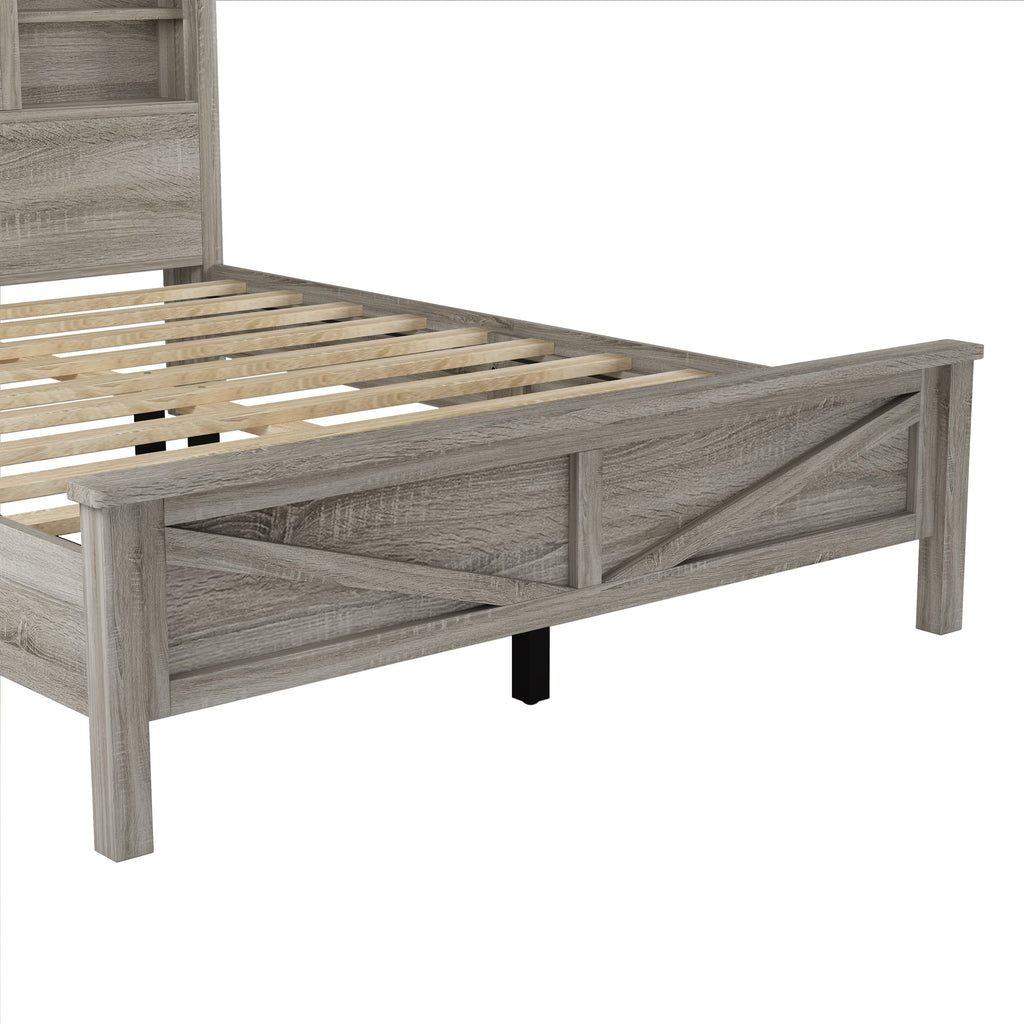 3-Pieces Bedroom Sets Full Size Farmhouse Platform Bed with Double Sliding Door Storage Headboard and Charging Station, Storage Nightstand and Dresser, Antique Gray(Old SKU HL000091AAG)