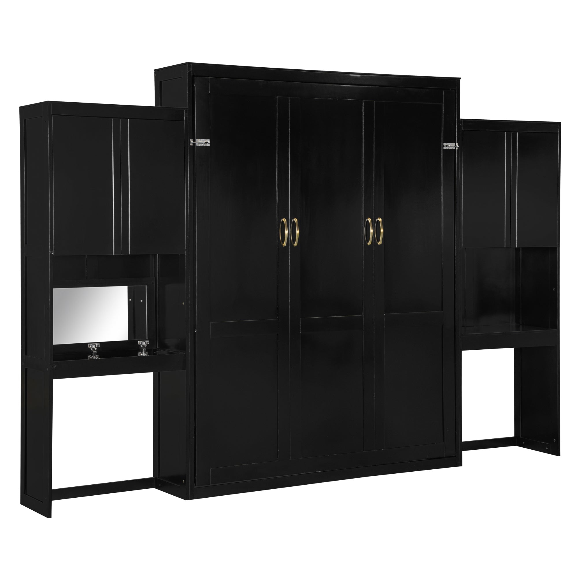 Queen Size Murphy Bed with Desk, Vanity and Cabinets, Espresso(OLD SKU: N820S00057P)