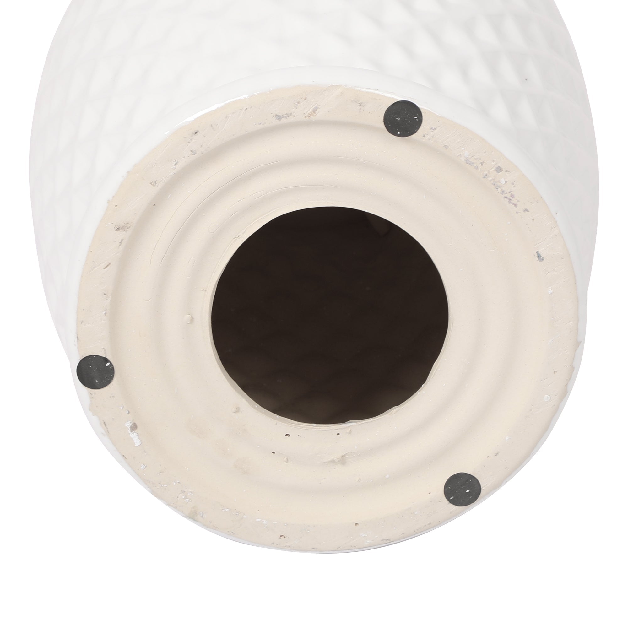 Glazed Ceramic Drum Stool - Indoor/Outdoor Side Table - White Ceramic 11 x 17.25 Inches