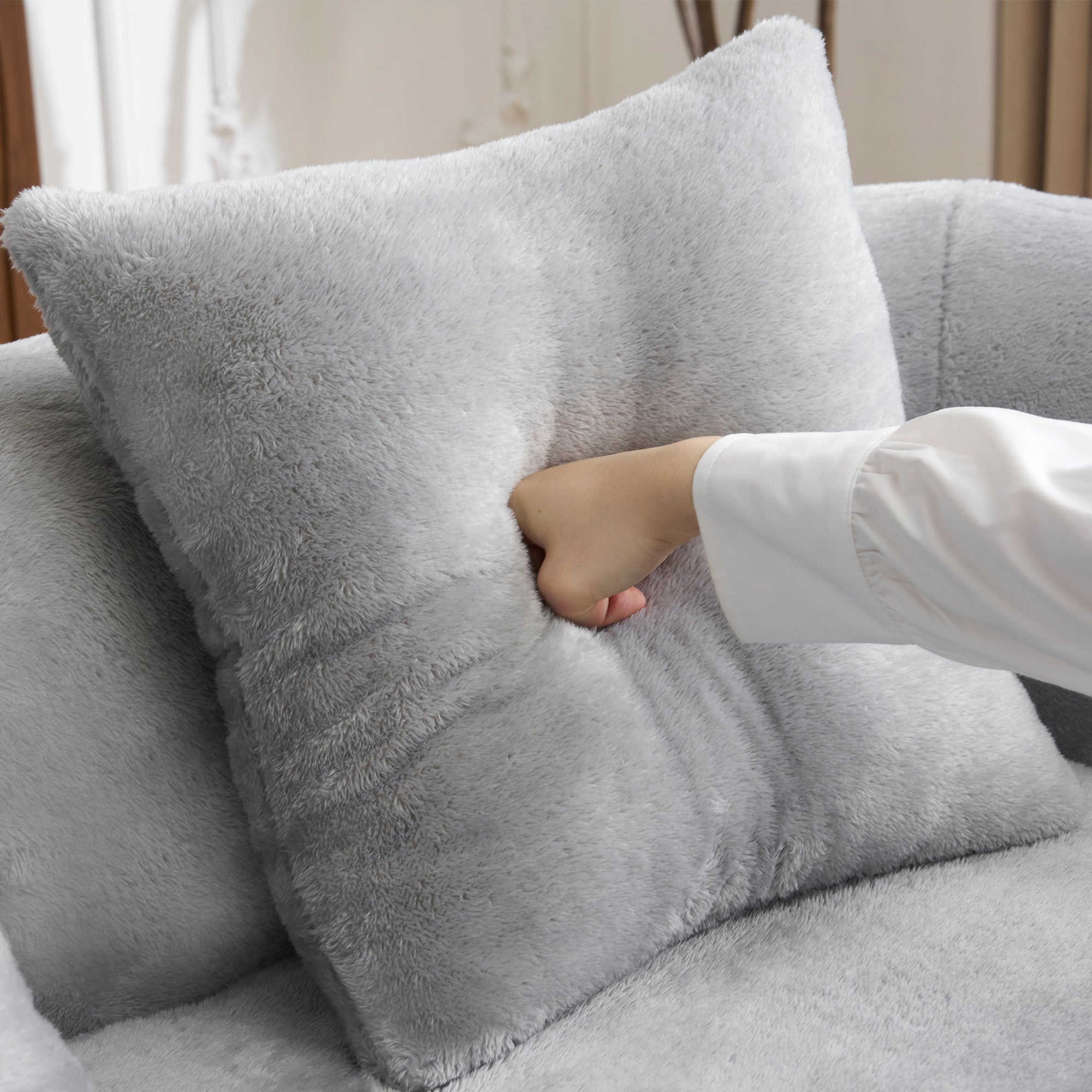 Full Compression L-Shape Sectional Sofa with Curved Chaise, Grey Modular Chenille Couch, High-Density for Apartment Living Room