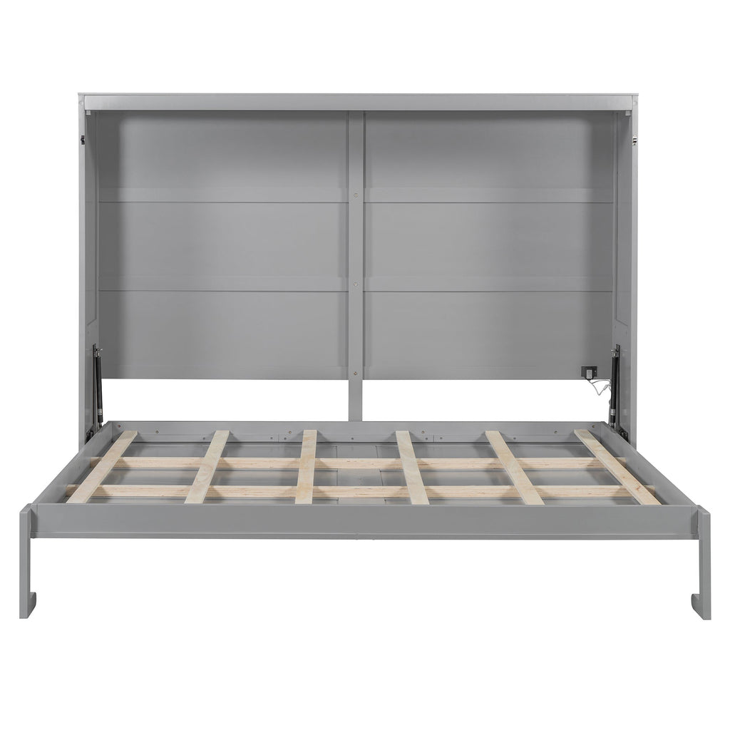 Queen Size Murphy Bed Wall Bed Modern design with LED Lights,Gray(OLD SKU:LP100973AAE)