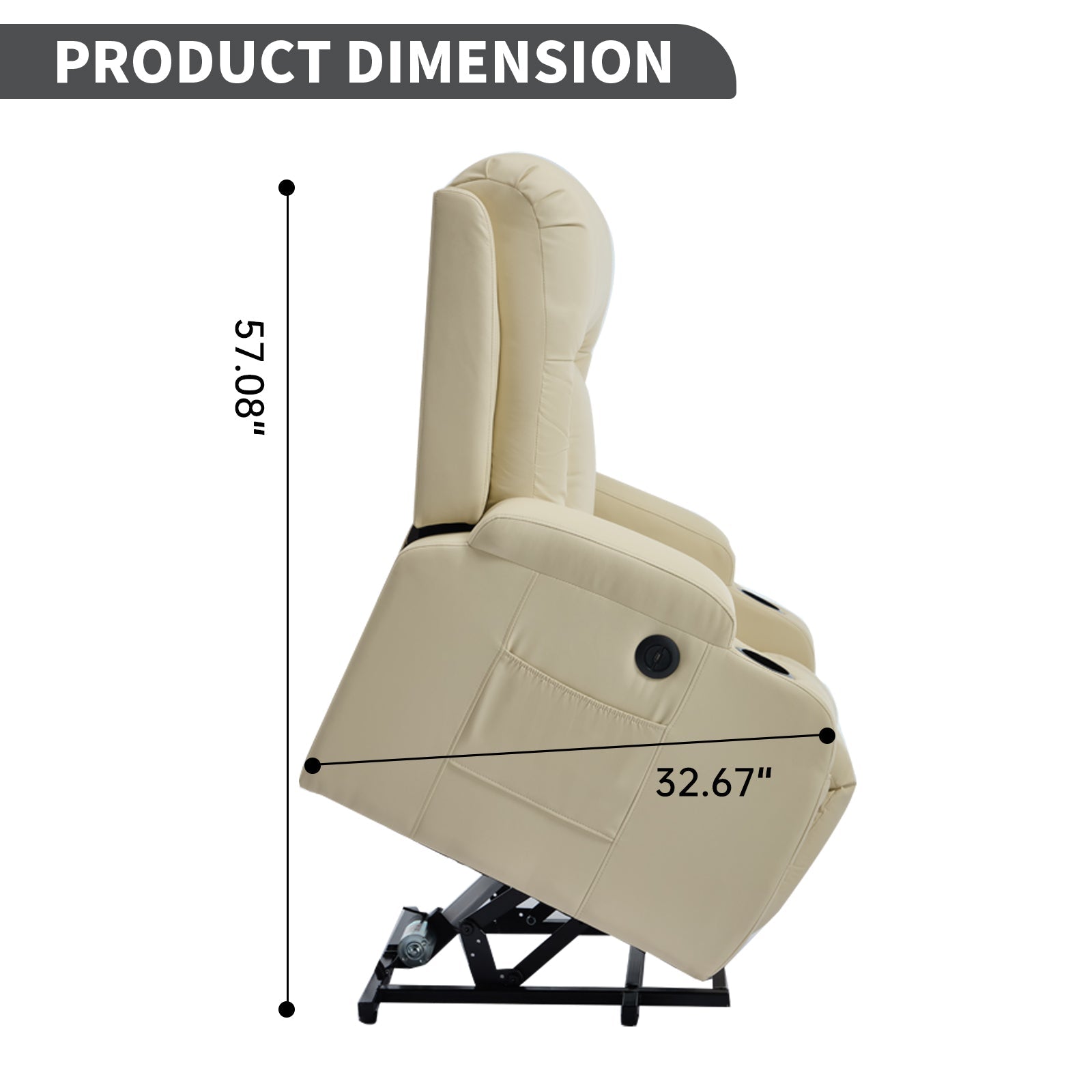Beige PU Infinite Position Up to 350 LBS Power Lift Recliner Chair for Elderly, Heavy Duty Motion Mechanism with 8-Point Vibration Massage and Lumbar Heating, USB Charging Port, Cup Holders