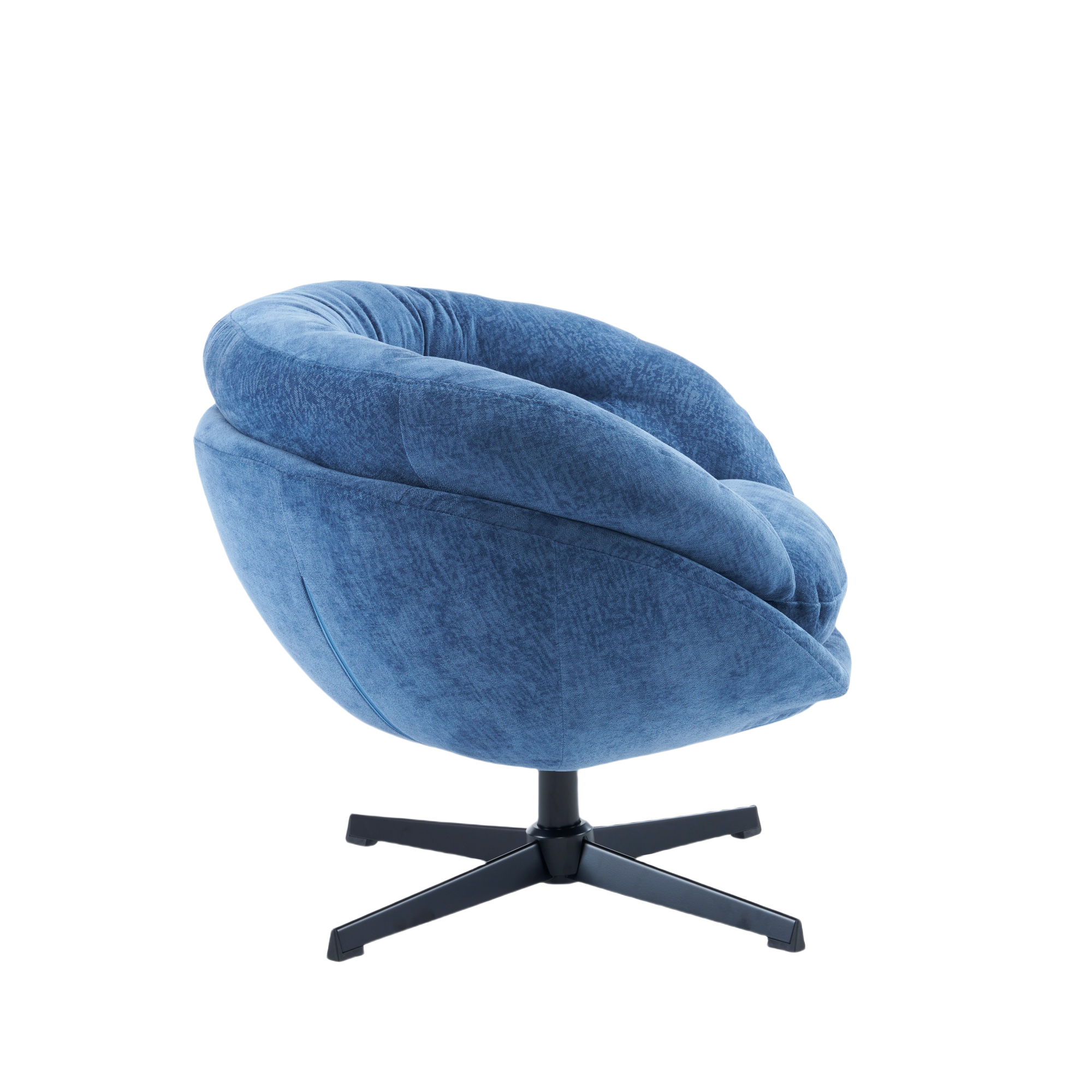 Modern Chenille Office Chair, 360° Swivel Accent Chair with Removable Cushion, Round Office Chair, Black Metal Base, Cotton Material, Living Room, Bedroom, Reading Corner, Office (Navy Blue)
