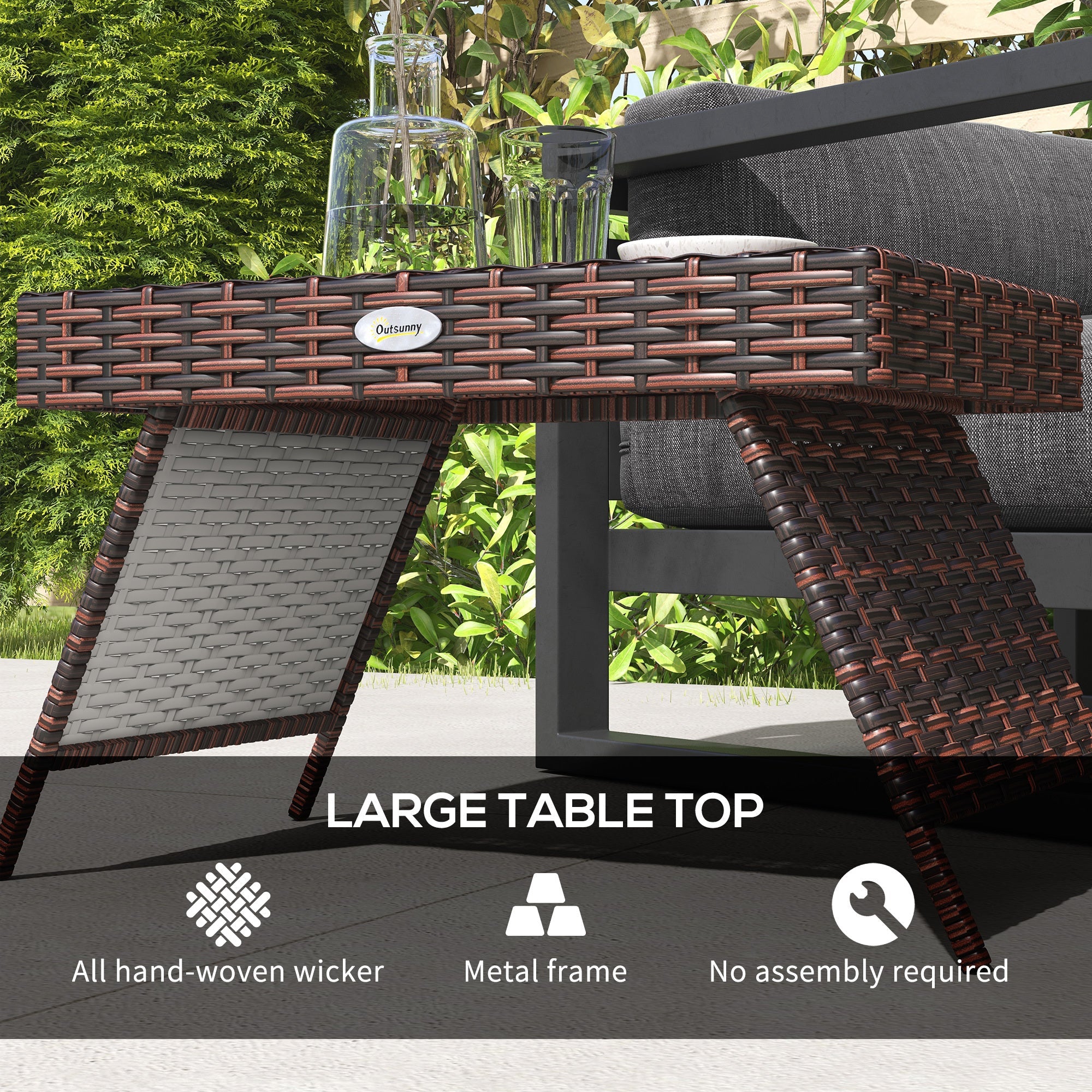 Outsunny Folding Rattan Side Table, Outdoor End Table, Hand Woven PE Rattan Coffee Table for Balcony, Backyard, Garden, Lawn, Courtyard, Brown