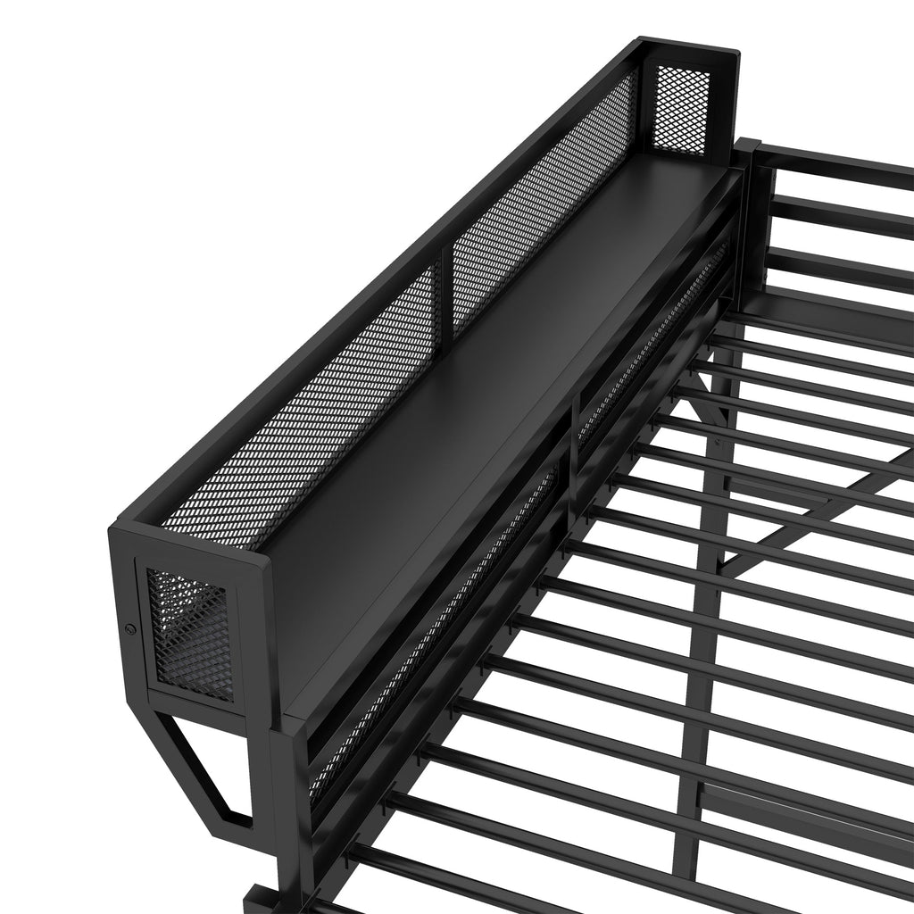 Queen Size Loft Bed with Ladder, Metal Queen Loft Bed with Storage Shelves, High Loft Bed for Kids Teens, Black(Expect Arrival Date 2025/12/3, Old SKU W2580P353530)