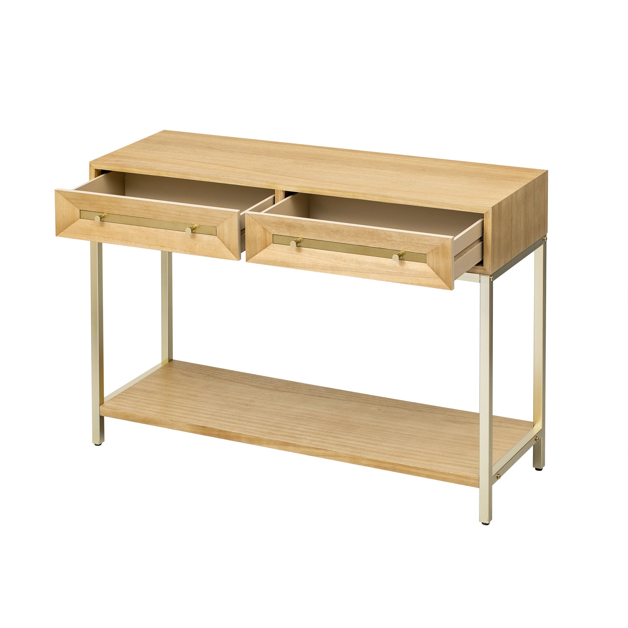TREXM Entryway Table, Console Table with Two Drawers, Retro Hallway Table with Striking Geometric Design for Entryway and Living Room (Natural)