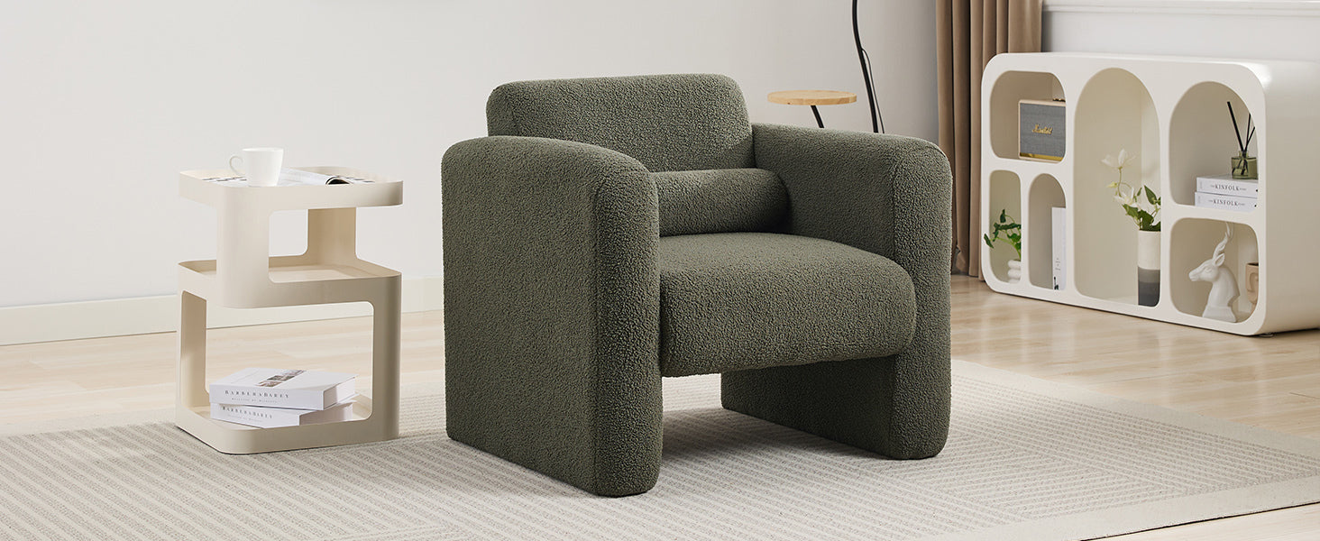 Modern Accent Chair Lambskin Sherpa Fabric Upholstered Comfy Reading Arm Chair Seaweed Green
