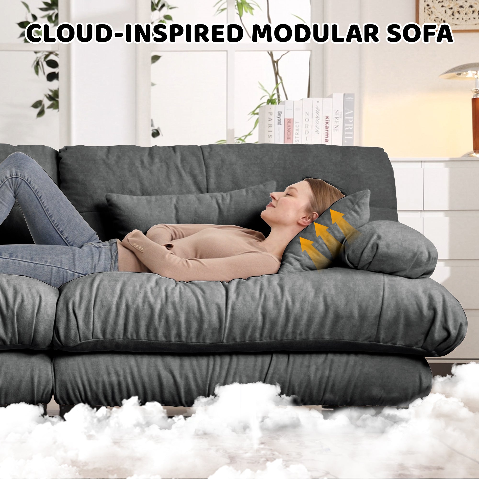 Free Combination Modular Sectional Sofa,U Shaped Couch for Living Room, 4-Seater Comfy Cloud Couch with 2 Ottomans, Chenille Gray