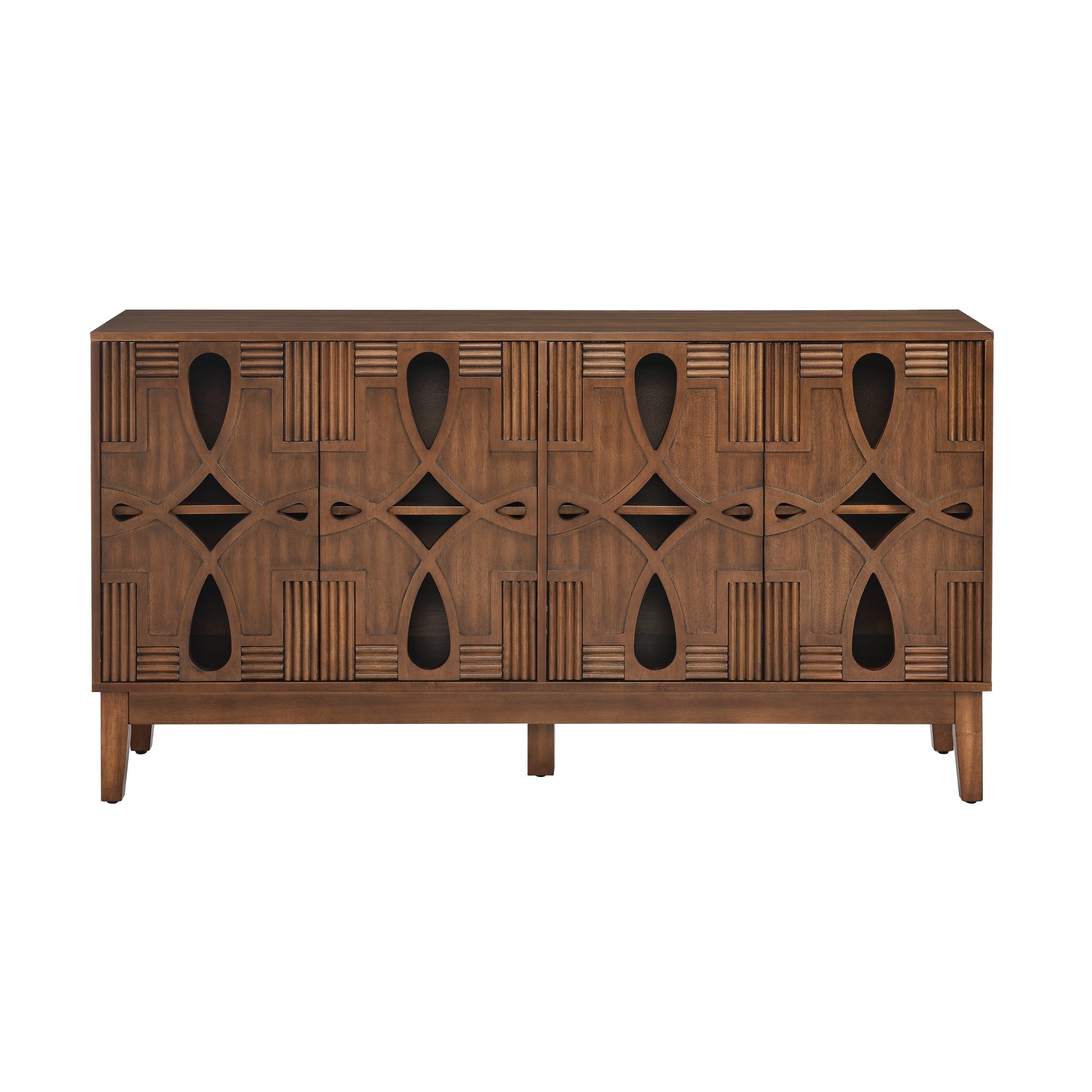 60.5' Mid Century Modern Sideboard Buffet Cabinet with Storage, TV Media Console Table, Storage Cabinet with 4 Doors & Adjustable Shelves for Kitchen Dining Living Room Entryway, Walnut