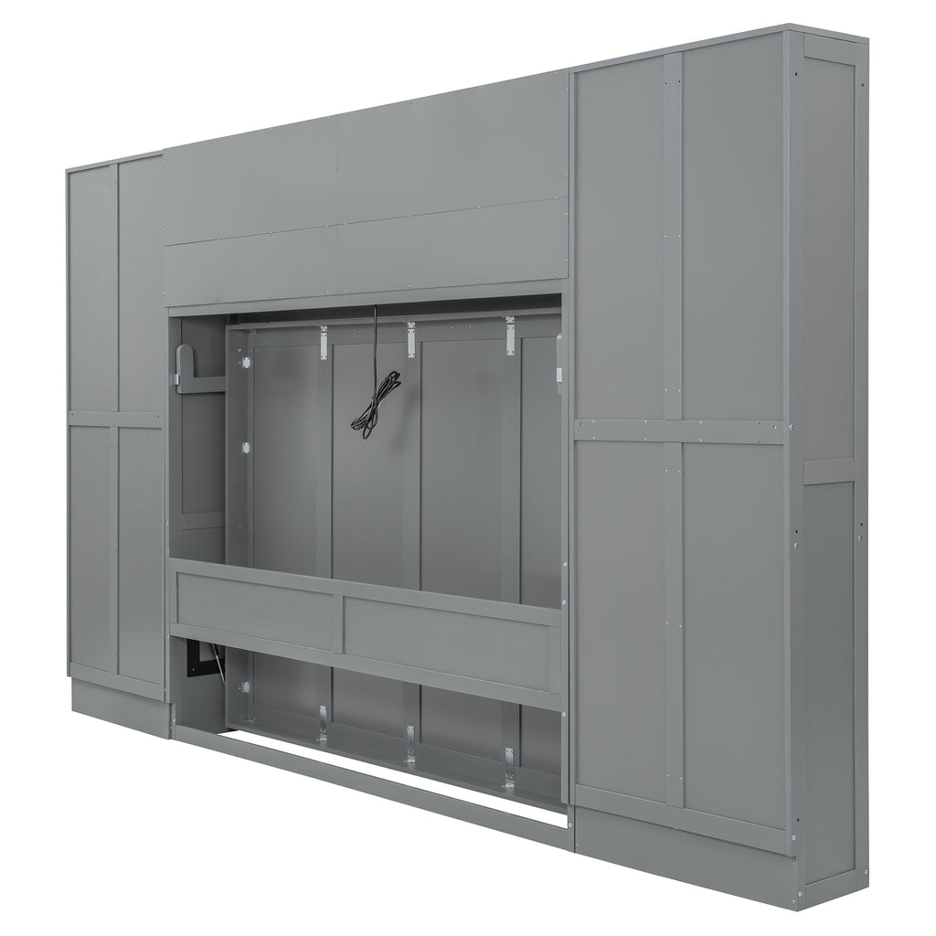 Queen Size Murphy Bed Wall Bed with Closet , Drawers and Shelves,Gray