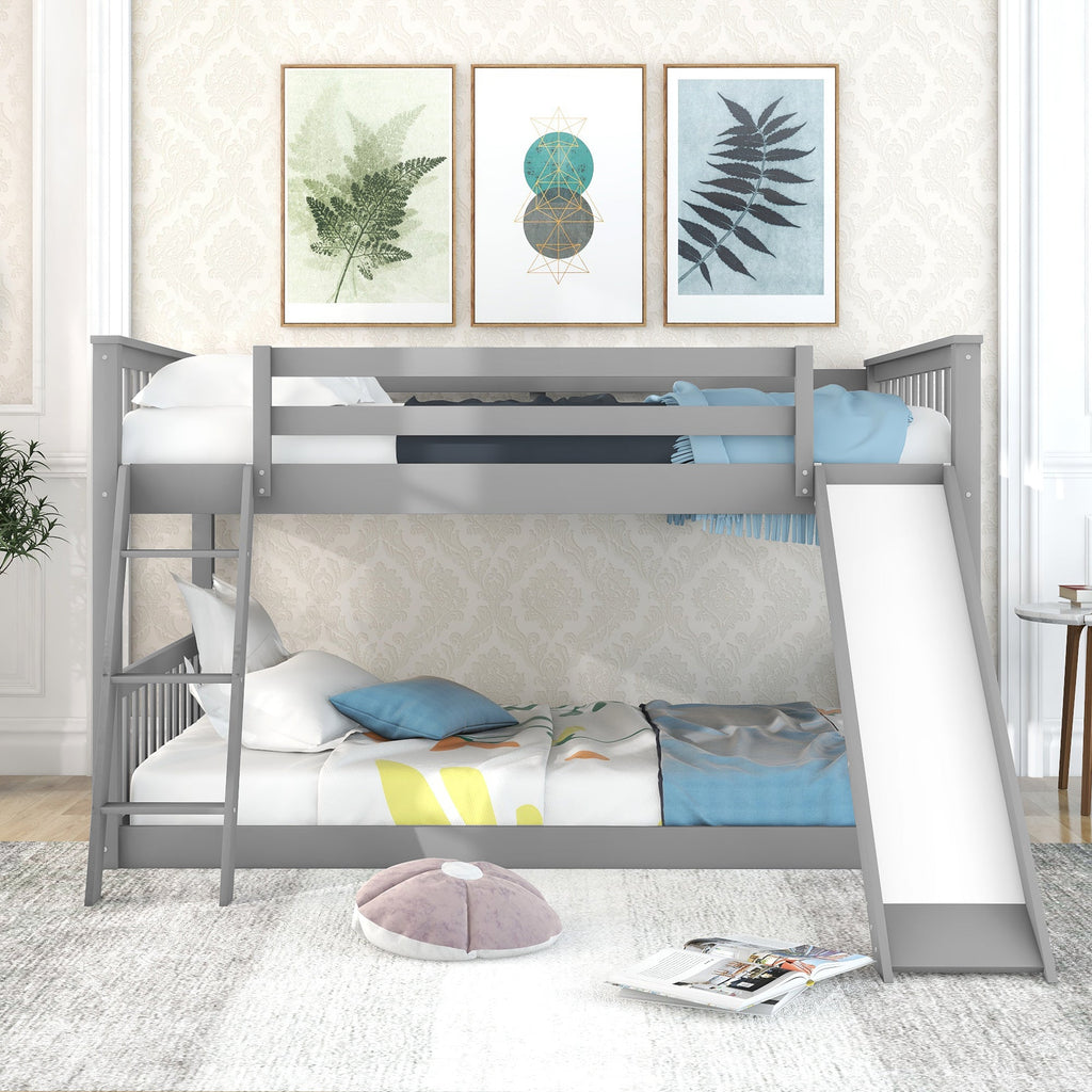 Full over Full Bunk Bed with Convertible Slide and Ladder, Gray(Old SKU: GX000708AAE)