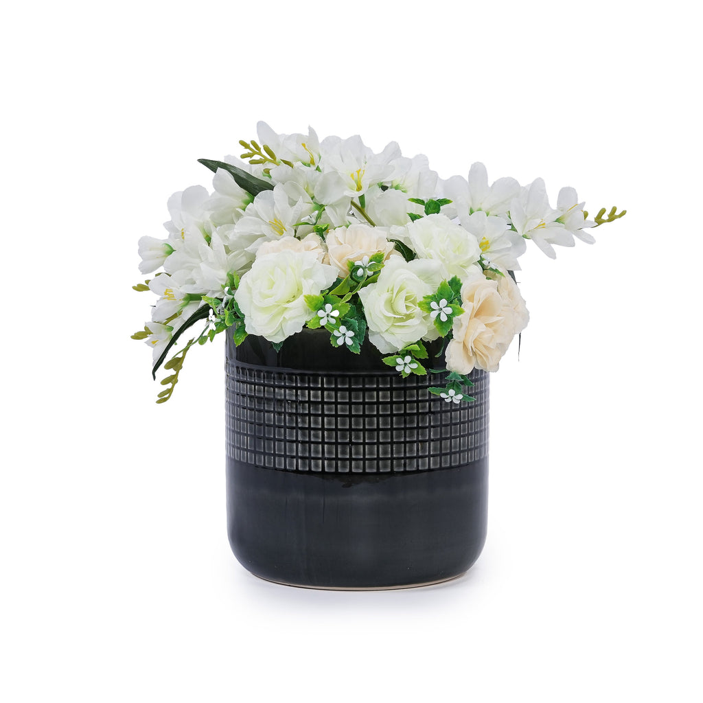 3 Pieces Ceramic Flowerpot, Modern Planter for Patio, Garden or Windowsills - Black
