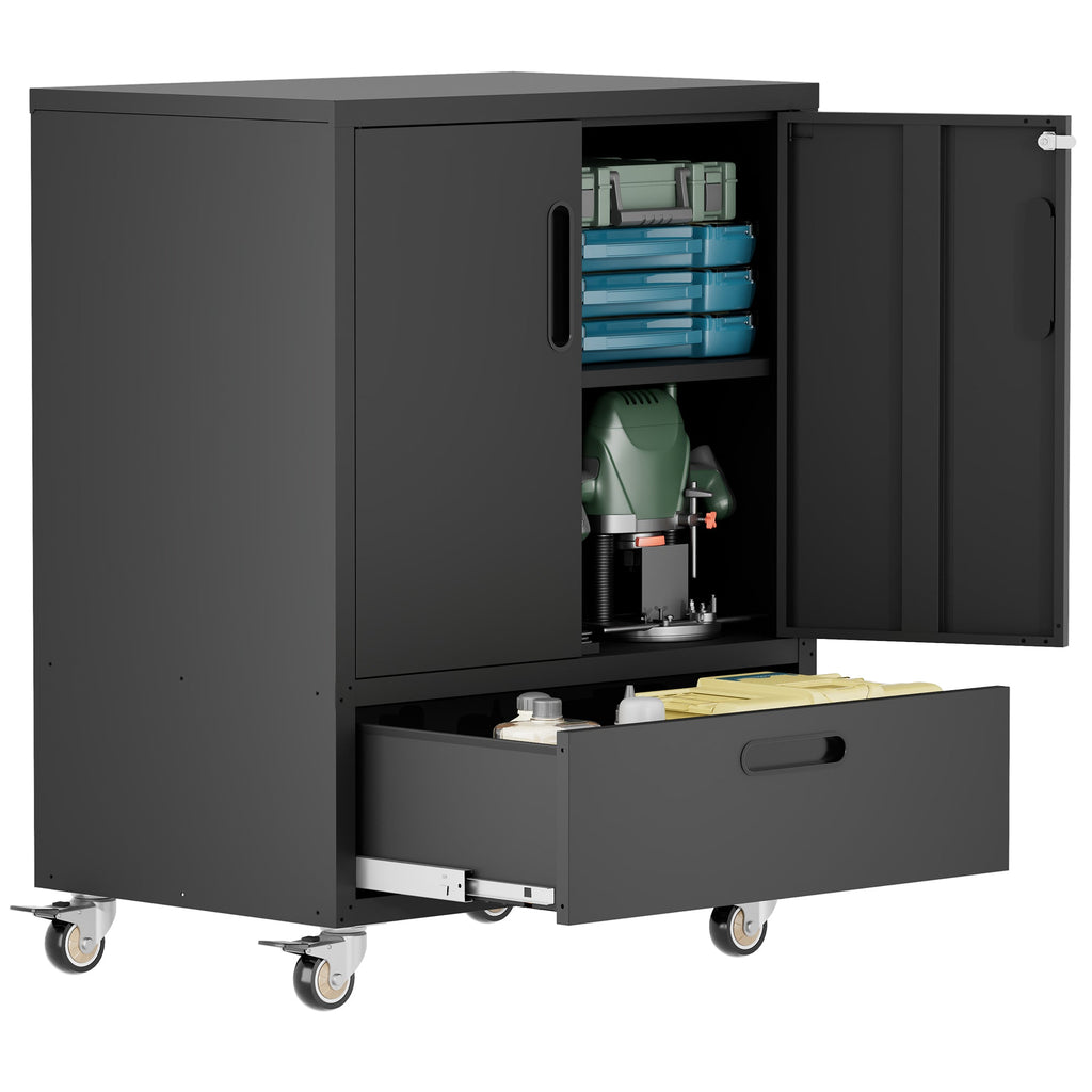 Tool Cart with Wheels, 40' H x 30' W x 20' D, Mobile Tool Cabinet with Lockable Casters & Drawer, Heavy-Duty Steel Storage Organizer for Garage, Workshop, Office - Easy 30-Min Assembly