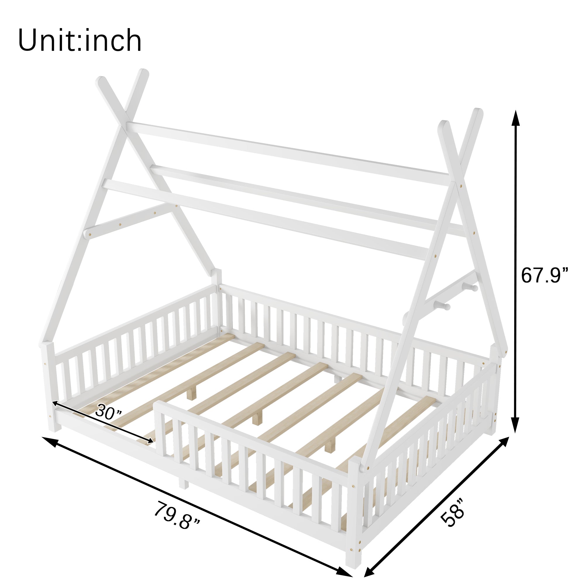 Full House Bed with Light, Low Floor House Bed with Fence and Roof for Kids Boys Girls,White(Expect arrive date 2025/7/20)