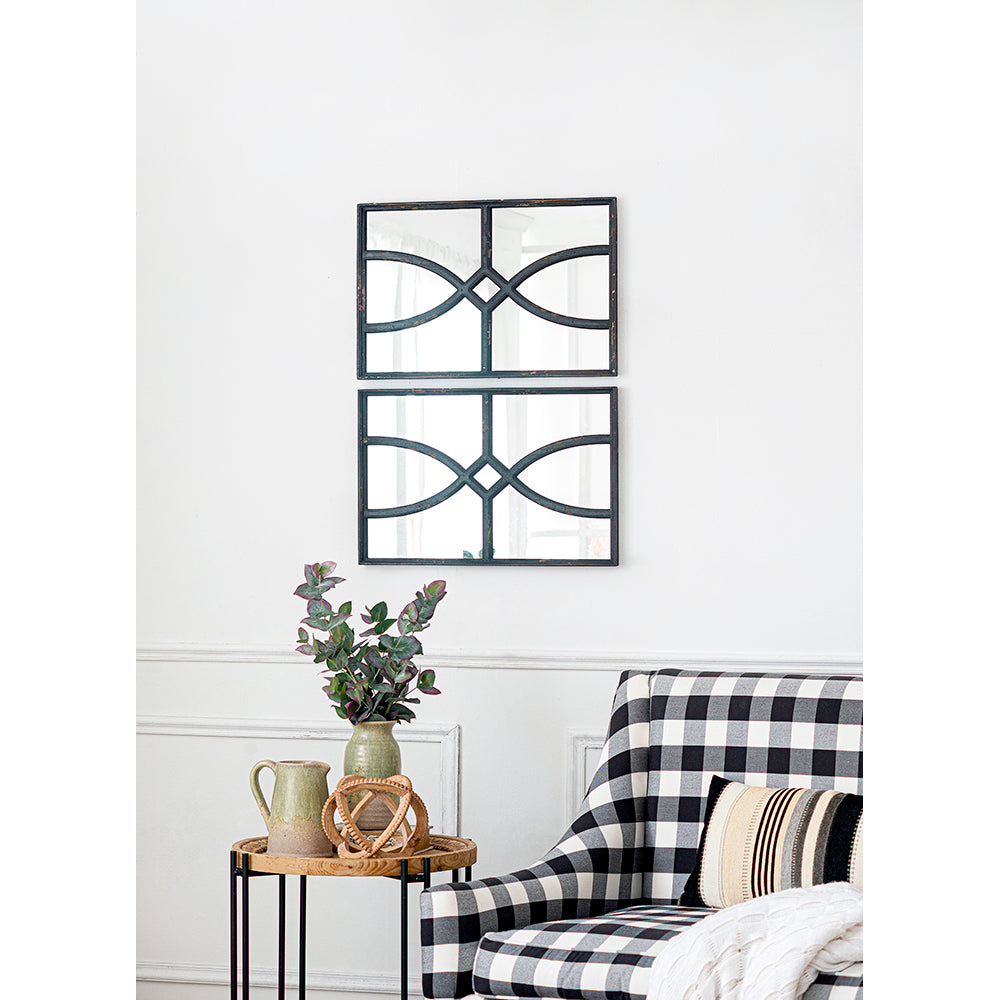 16" x 23" Rectangular  Wooden Wall Mirror with Antique Black Frame, Vertical or Horizontal Home Decor for Living Room, Set of 2