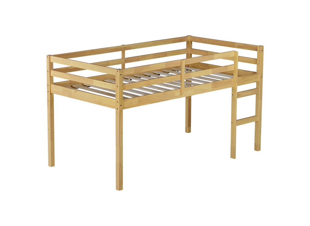 Solid Wooden, Rubber Wooden Twin Loft Bed with Ladder, Bed Platform of Strengthened Slats, Natural
