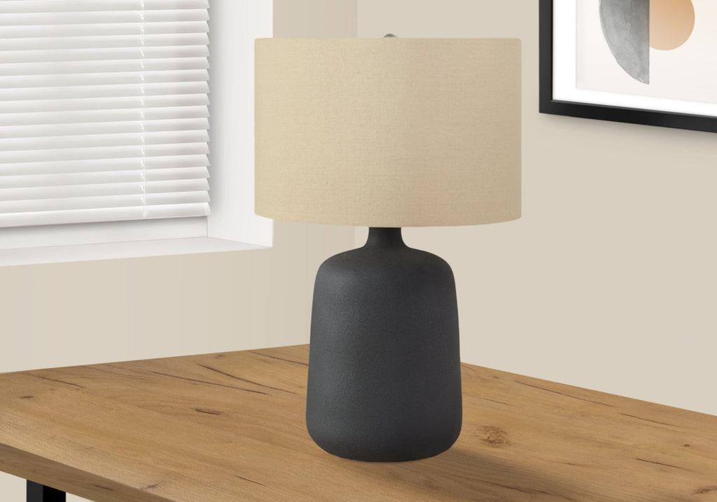 Lighting, 24'h, Table Lamp, Black Ceramic, Beige Shade, Contemporary