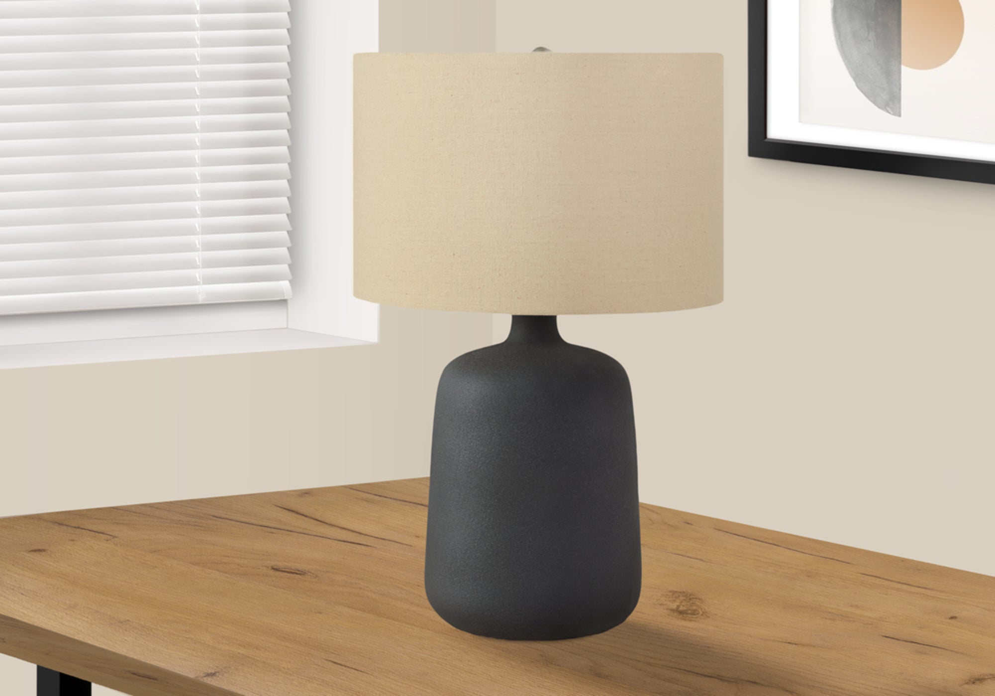 Lighting, 24'h, Table Lamp, Black Ceramic, Beige Shade, Contemporary