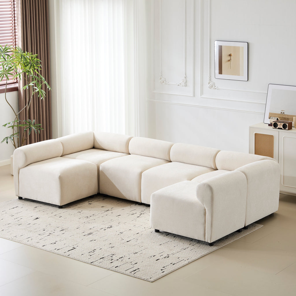 Evelyn 114 in.6-Piece U Shaped Modular Free Combination Sectional Sofa Couch for Living Rooms