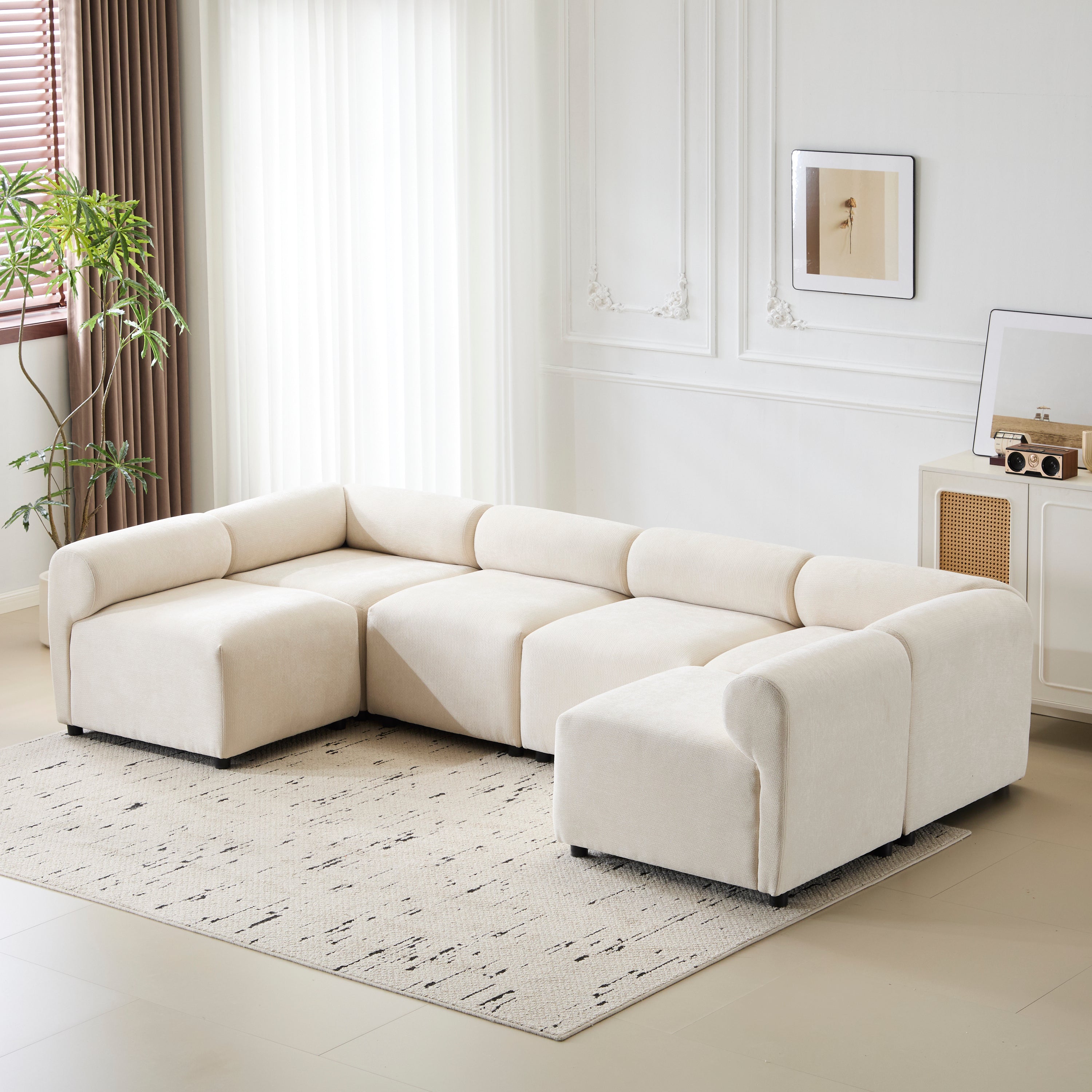 Evelyn 114 in.6-Piece U Shaped Modular Free Combination Sectional Sofa Couch for Living Rooms