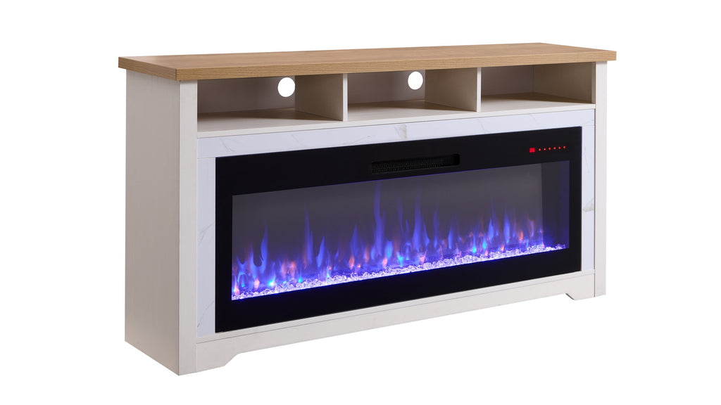 70 inch Fireplace TV Stand for TVs up to 70',with 60'smart Electric Fireplace,white