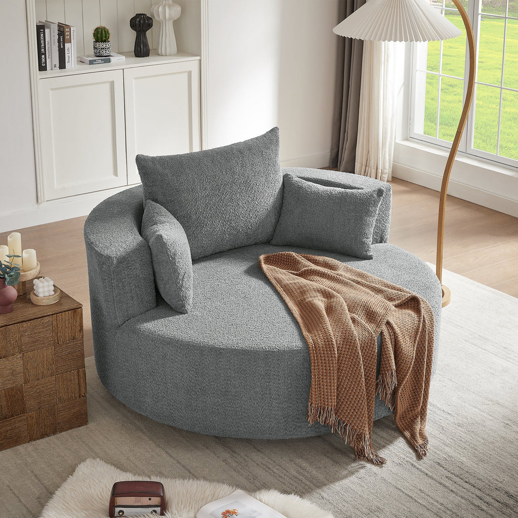 Modern Accent Swivel Barrel Chair with Removable Pillows, Grey Chenille, 56.3x56.3x35.5 in