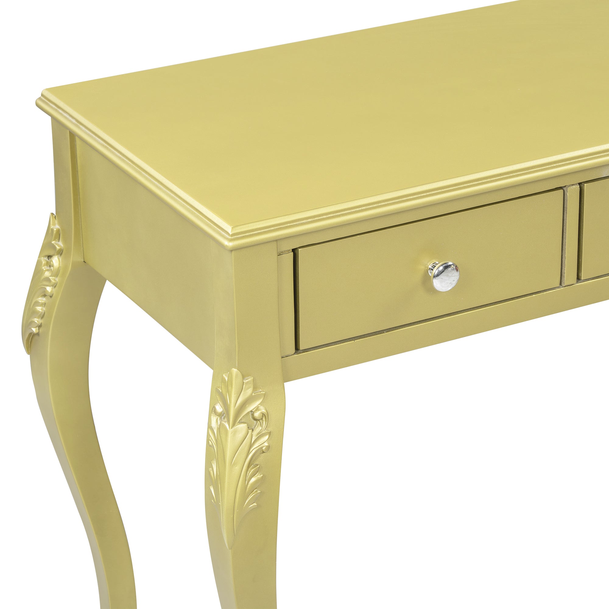 Luxury Makeup Vanity Desk with Oval Mirror, 3-Drawer Dressing Table for Jewelry Storage, Elegant Console Table for Entryway, Living Room & Bedroom, Stylish Home Decor,Gold